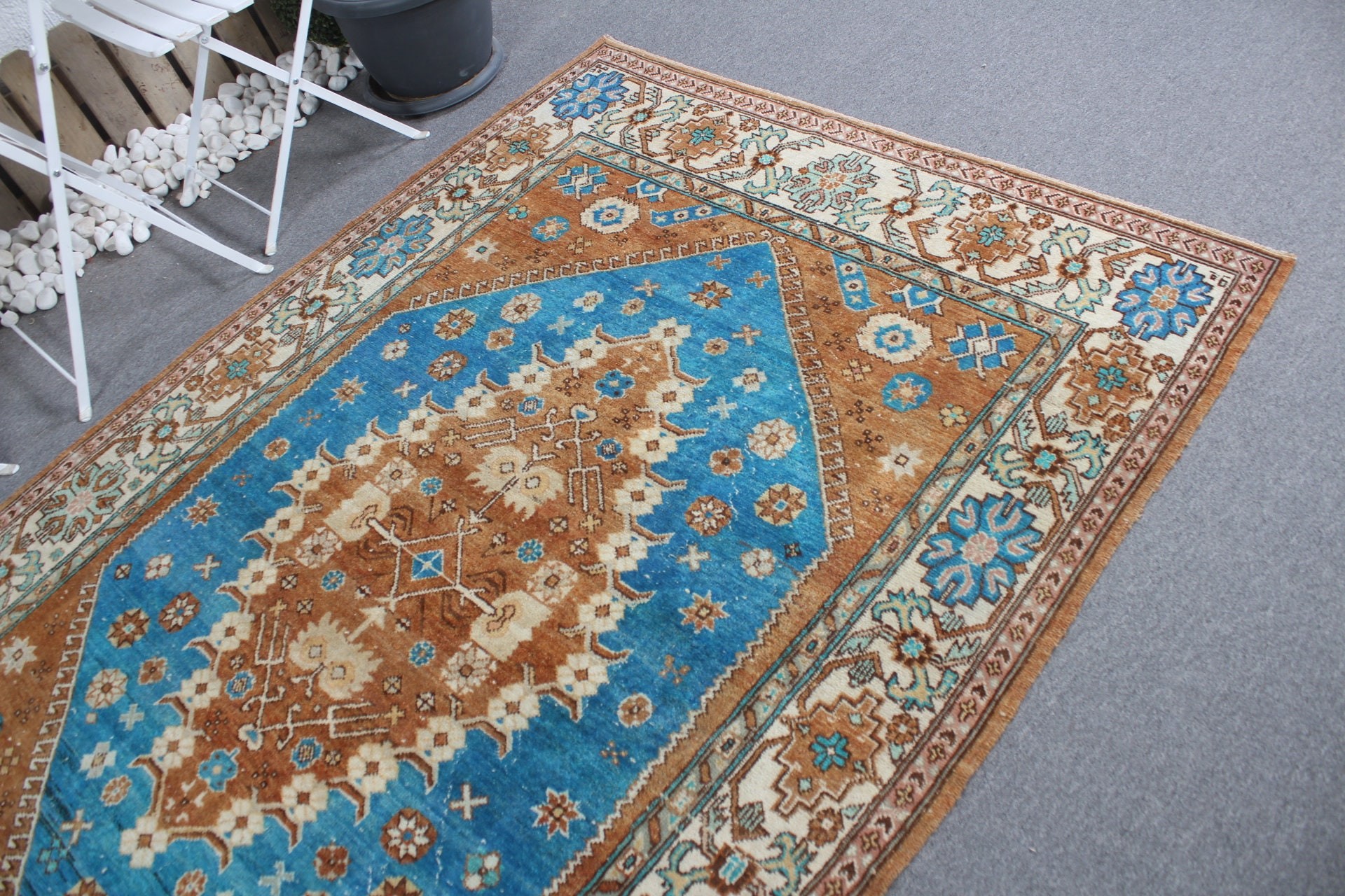 Vintage Halı, Türk Halısı, Fas Halısı, 5.1x7.9 ft Büyük Halı, Kahverengi Antika Halı, Salon Halıları, Yatak Odası Halıları, Yatak Odası Halıları