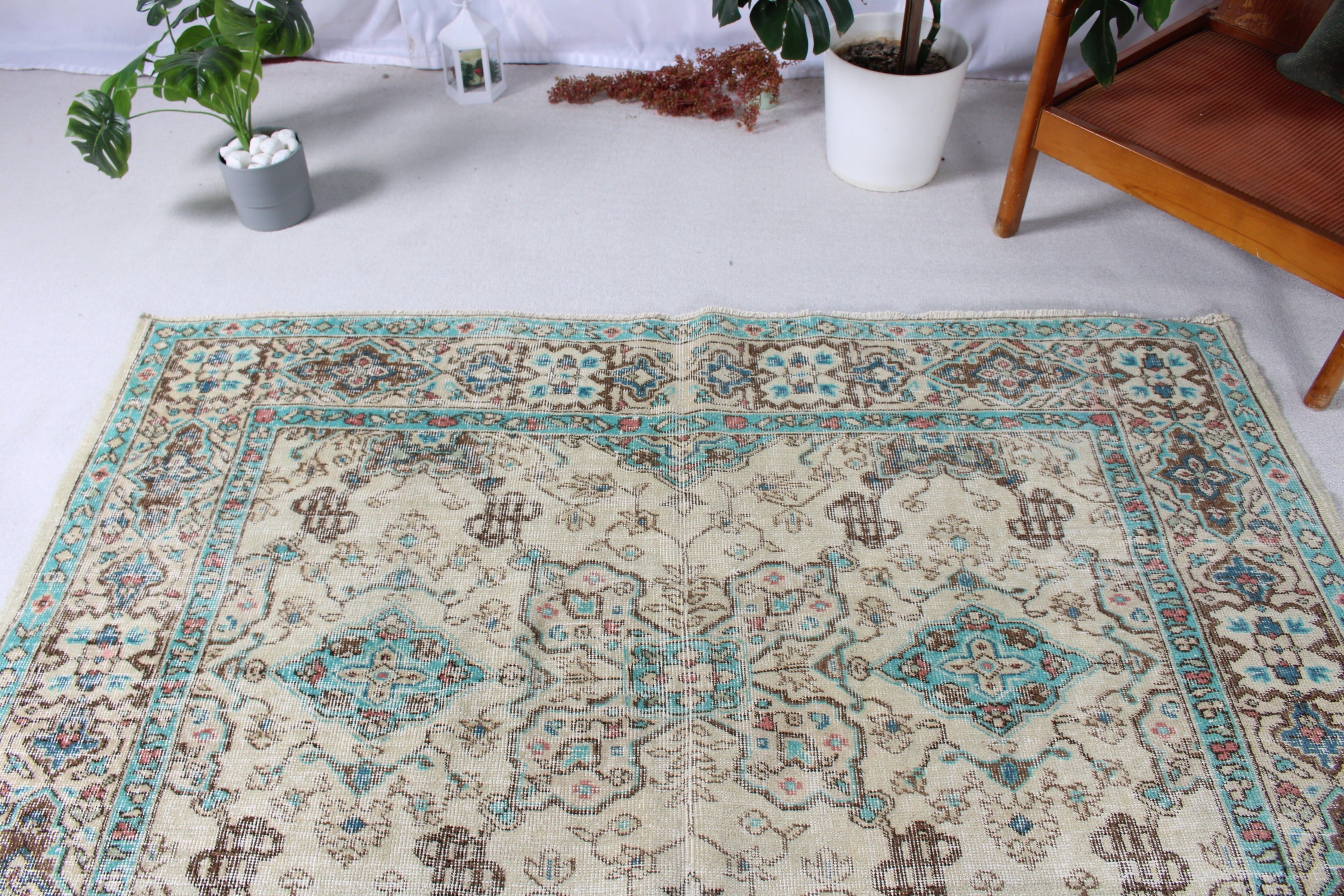 Büyük Oushak Halıları, Kahverengi Geometrik Halı, Türk Halıları, Vintage Halılar, Açıklama Halıları, Büyük Vintage Halı, Düz Dokuma Halı, 6,3x9,2 ft Büyük Halı