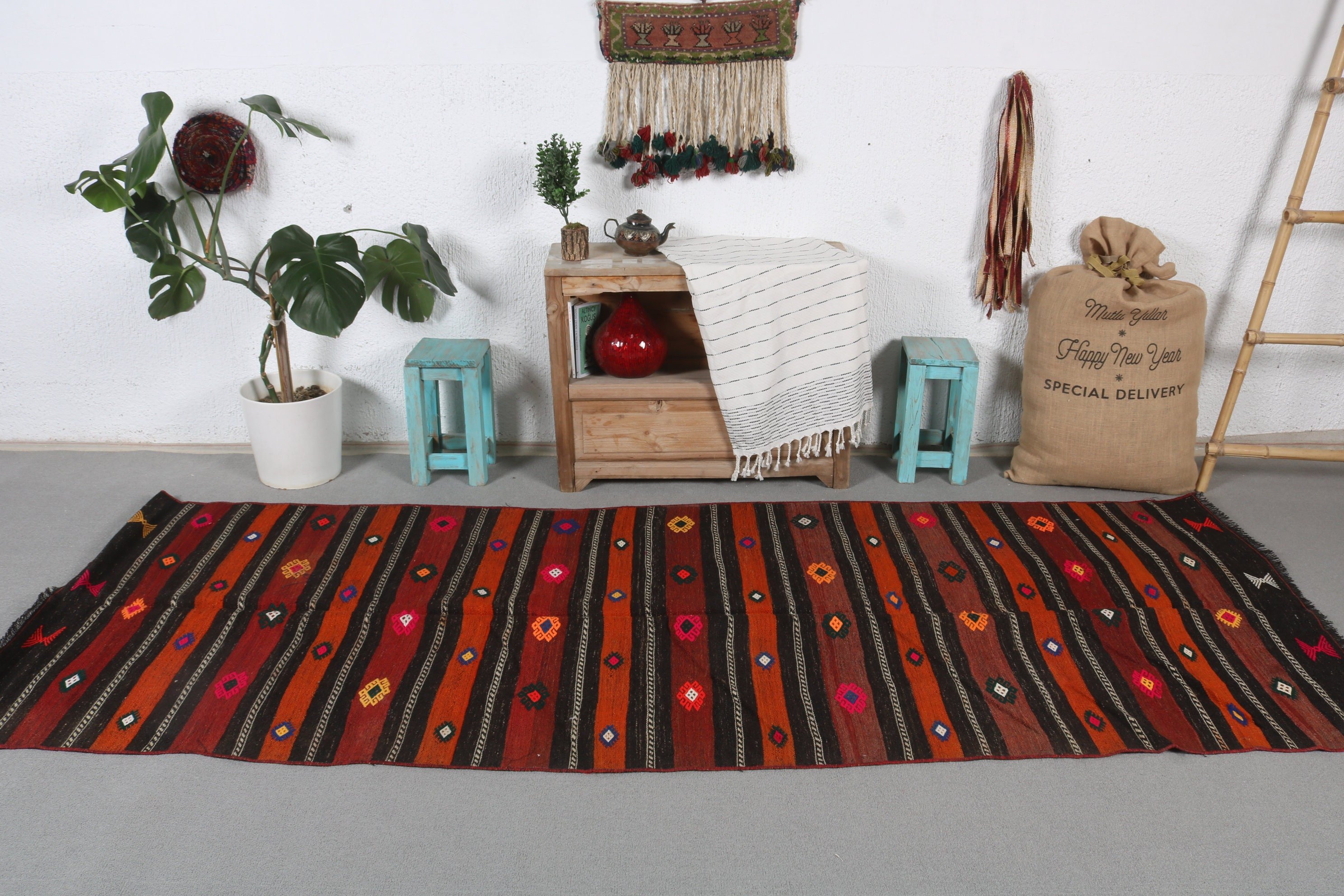 3.4x9.5 ft Runner Halıları, Kilim, Vintage Halı, Mutfak Halıları, Yer Halısı, Mutfak Halıları, Türk Halıları, Oushak Halıları, Turuncu Yer Halıları