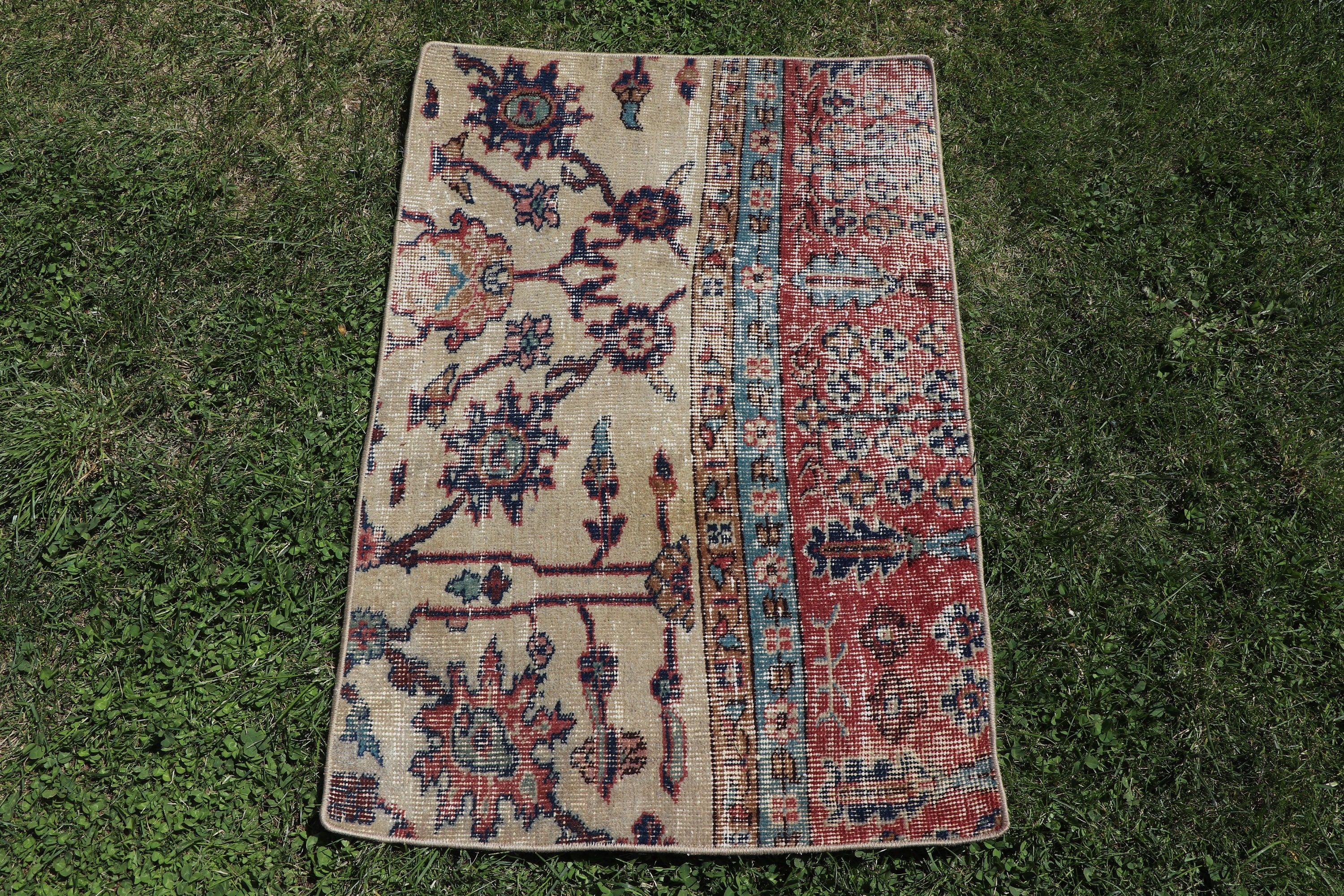 Bej Bildirim Halısı, Ev Dekor Halıları, 2x3 ft Küçük Halılar, Vintage Halılar, Türk Halısı, El Dokuma Halı, Yatak Odası Halıları, Kapı Paspas Halıları, Lüks Halılar