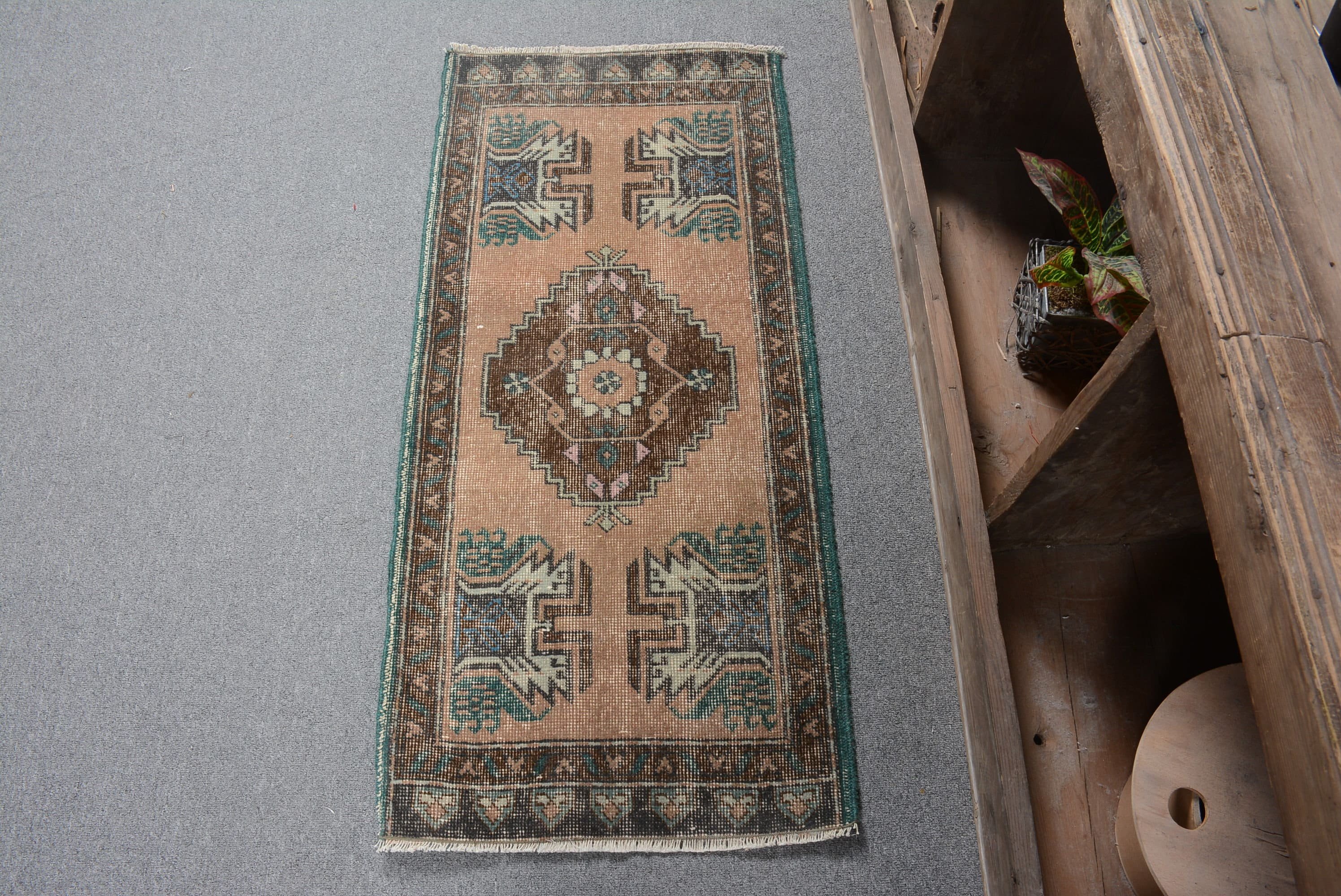 Vintage Rug, Turkish Rug, Oriental Rug, 1.6x3.6 ft Small Rug, Kitchen Rugs, Moroccan Rug, Rugs for Entry, Brown Oriental Rug, Bedroom Rug