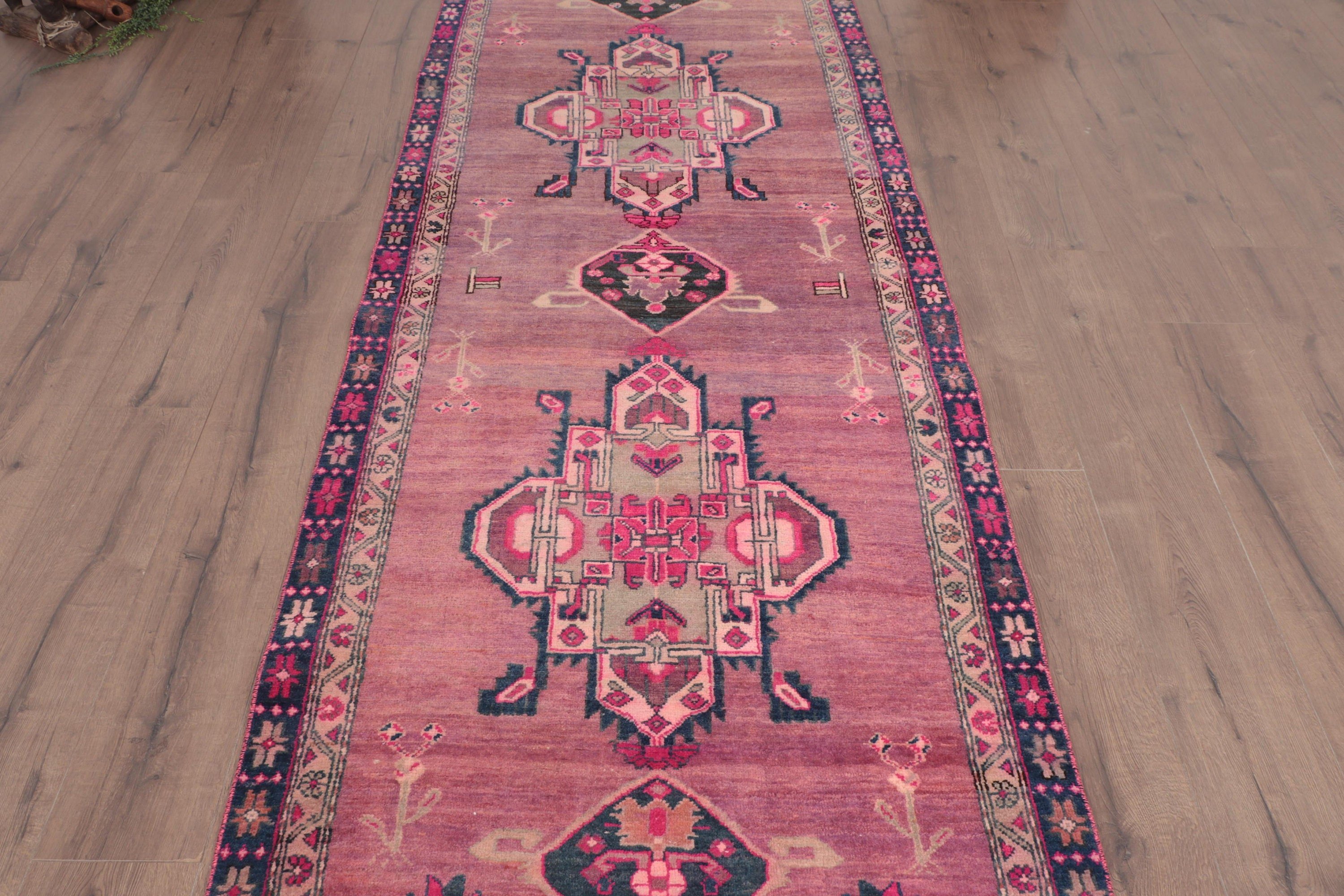 Turkish Rugs, Tribal Rugs, Pink Anatolian Rug, Stair Rug, Wool Rug, 3.3x9.9 ft Runner Rugs, Beni Ourain Runner Rug, Vintage Rug, Cool Rugs