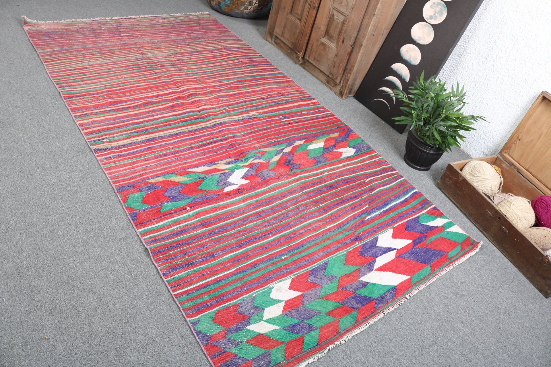 Kilim, Ev Dekorasyonu Halıları, Yatak Odası Halıları, Boho Alan Halısı, 4,4x8,4 ft Alan Halısı, Vintage Alan Halısı, Vintage Halı, Türk Halıları, Kırmızı Fas Halıları