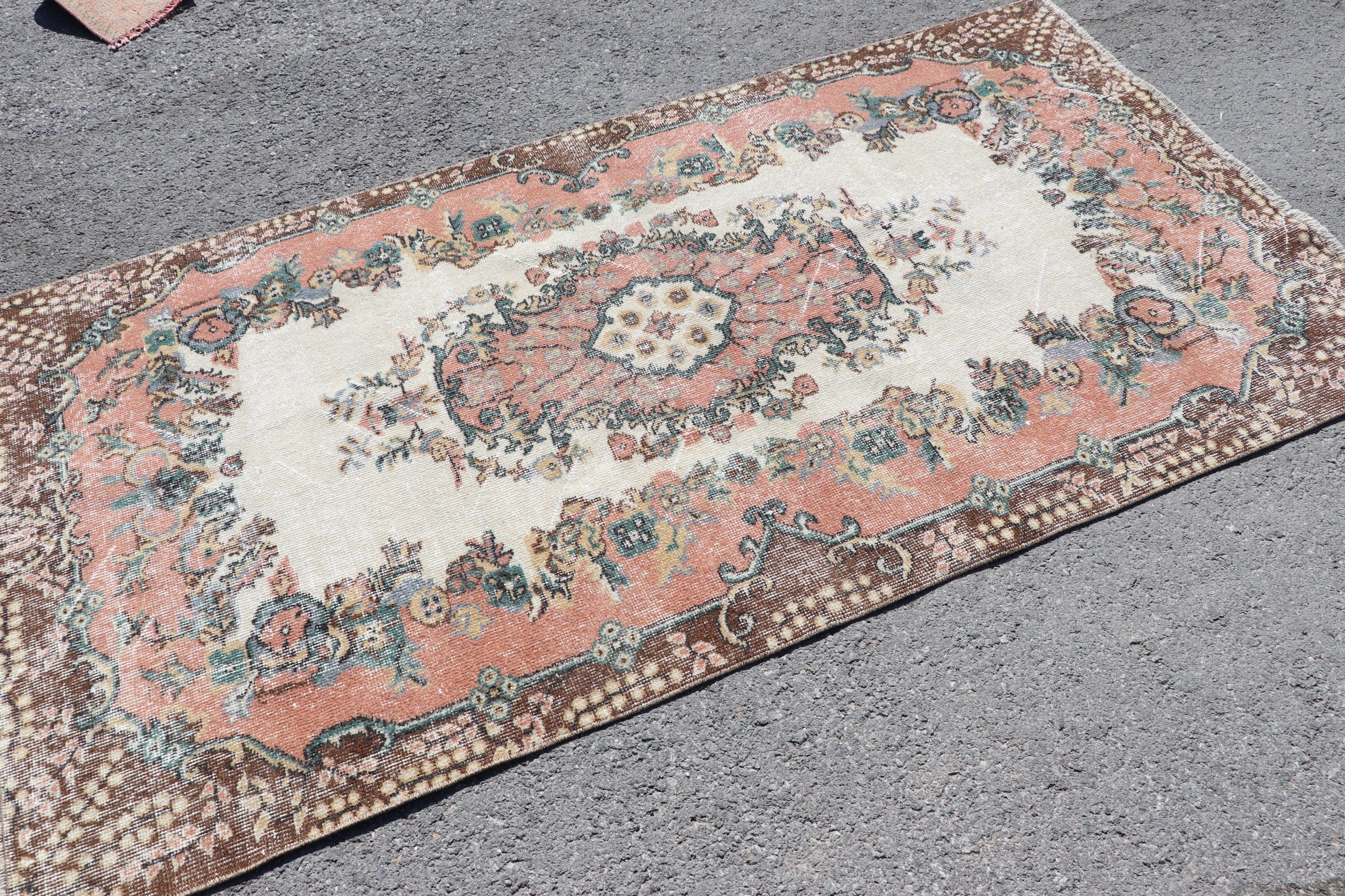 Vintage Rug, Anatolian Rugs, 3.7x6.9 ft Area Rugs, Antique Rug, Indoor Rugs, Bright Rug, Rugs for Kitchen, Orange Floor Rug, Turkish Rugs