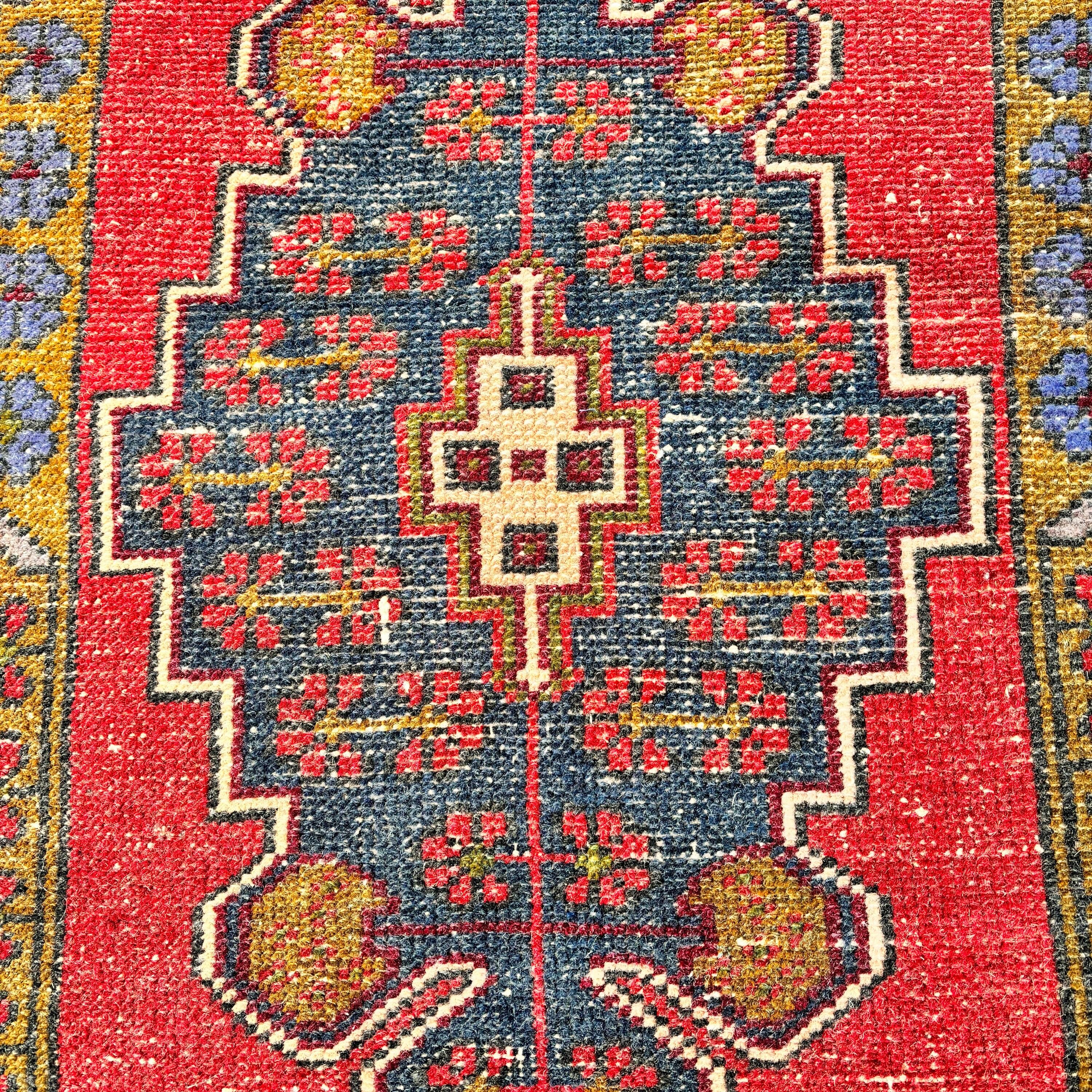 Geometrik Halılar, Türk Halısı, 1.7x3.4 ft Küçük Halı, Çocuk Halıları, Mutfak Halıları, El Yapımı Halı, Vintage Halı, Kahverengi Geometrik Halı, Oushak Halıları