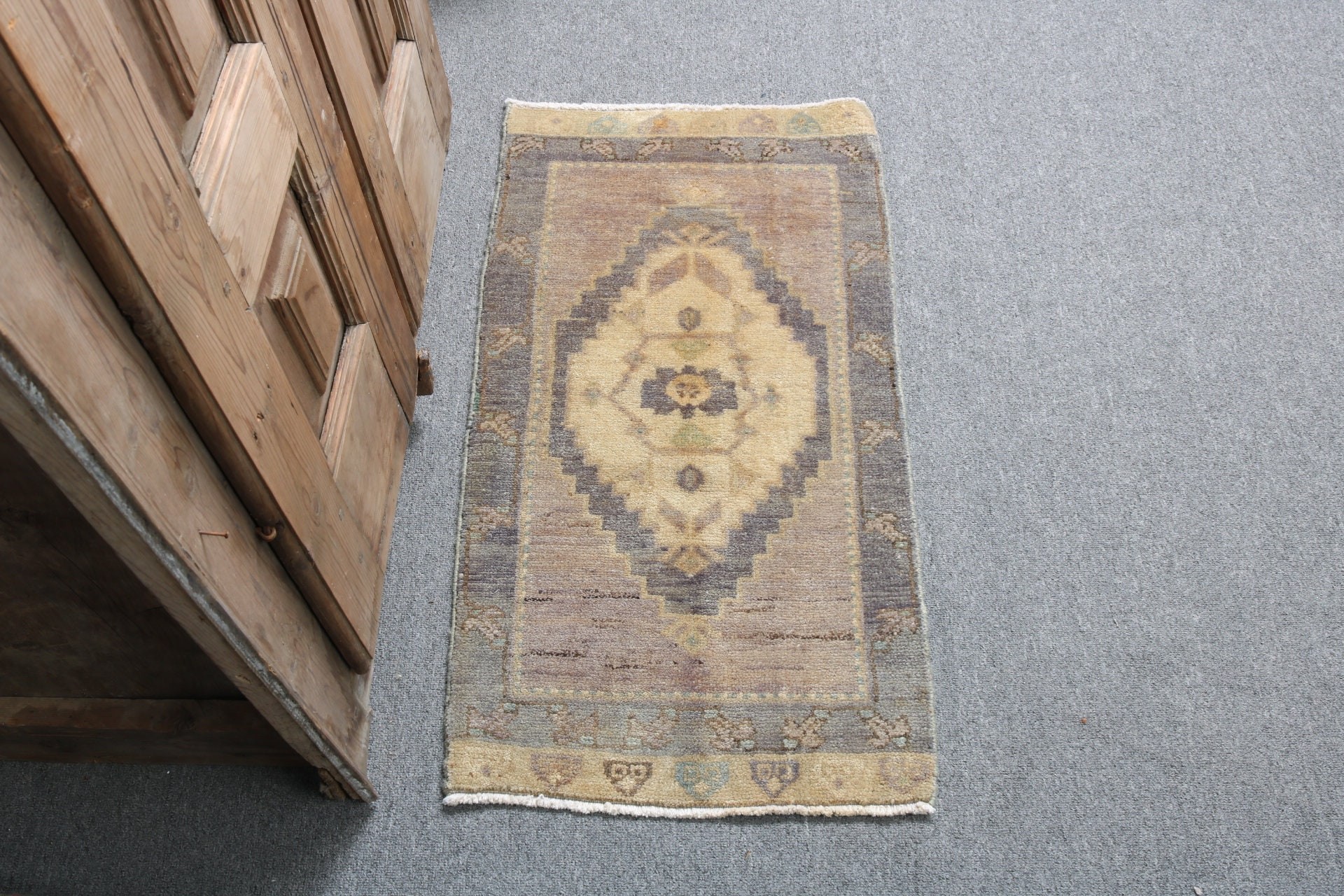 Bej El Dokuma Halı, Türk Halıları, Mutfak Halıları, Vintage Halı, 1,5x2,9 ft Küçük Halılar, Yatak Odası Halısı, Çocuk Halısı, Yer Halısı, Nötr Halılar