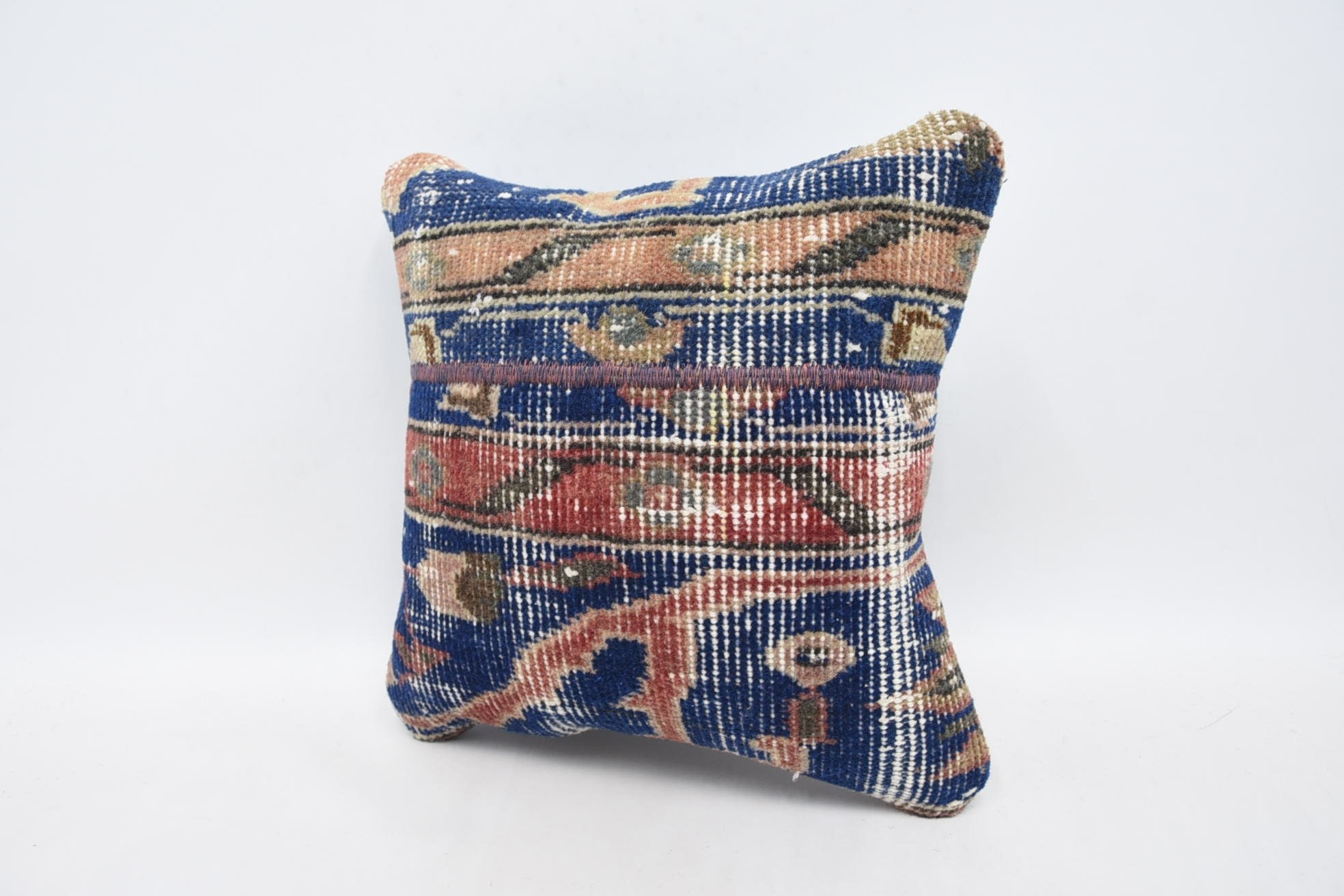 Authentic Pillow, 14"x14" Blue Pillow Sham, Turkish Kilim Pillow, Interior Designer Pillow, Ethnical Kilim Rug Pillow