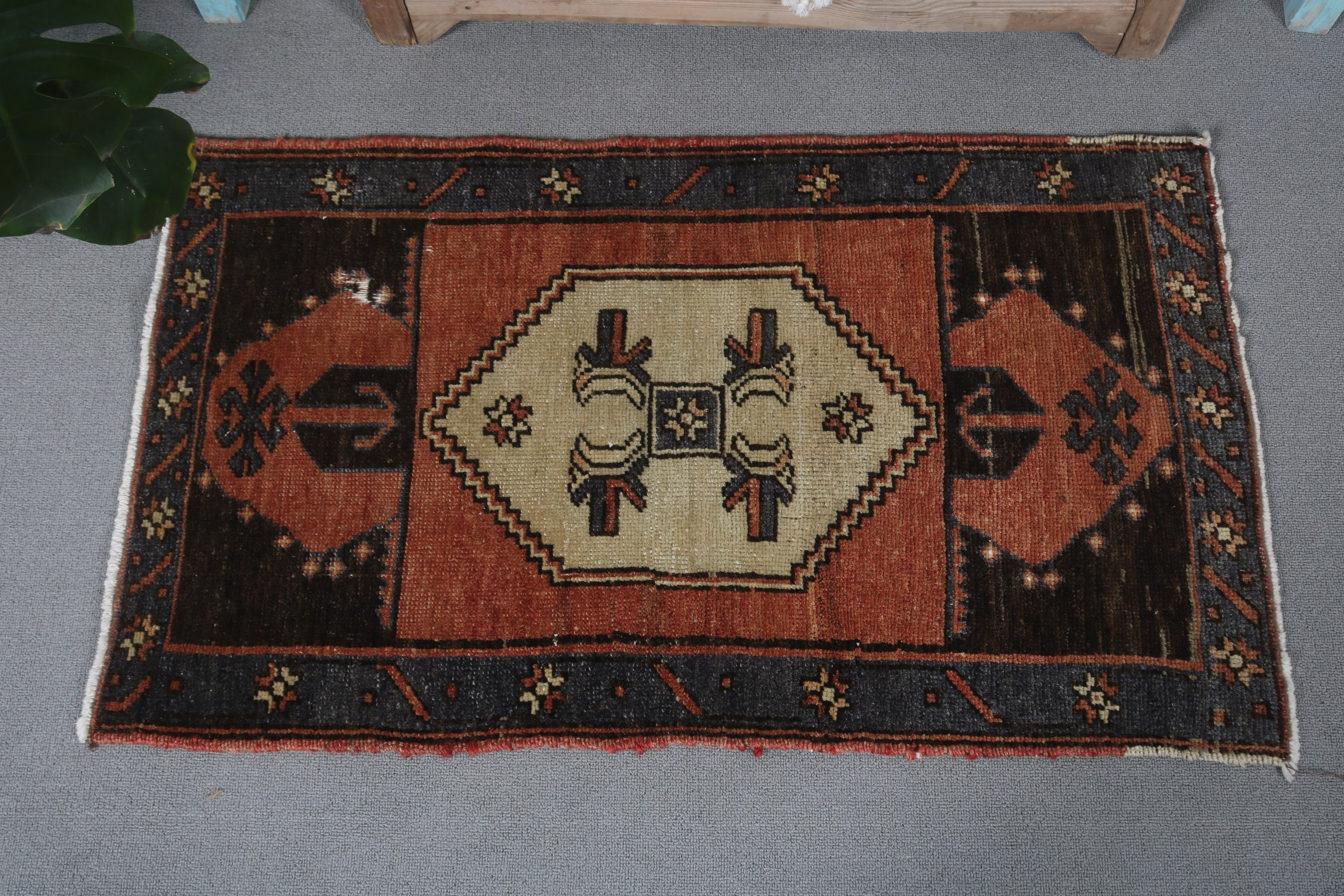 Turkish Rug, Vintage Rug, Wool Rugs, Floor Rugs, Retro Rugs, 1.9x3.3 ft Small Rug, Brown Anatolian Rug, Wall Hanging Rug, Nursery Rugs