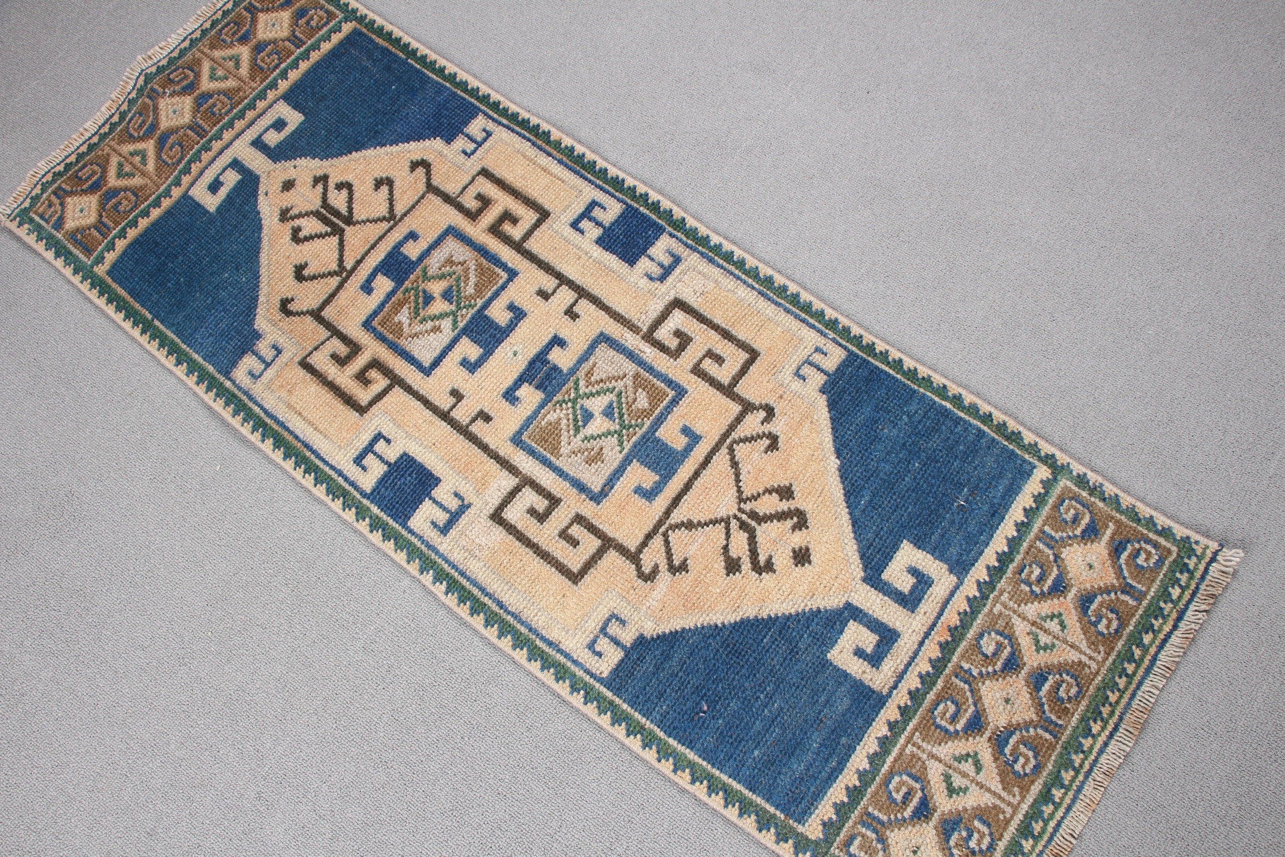 Vintage Rug, Antique Rugs, Bathroom Rugs, Turkish Rugs, Blue Bedroom Rug, Nursery Rug, Anatolian Rug, Retro Rugs, 1.3x3.7 ft Small Rug