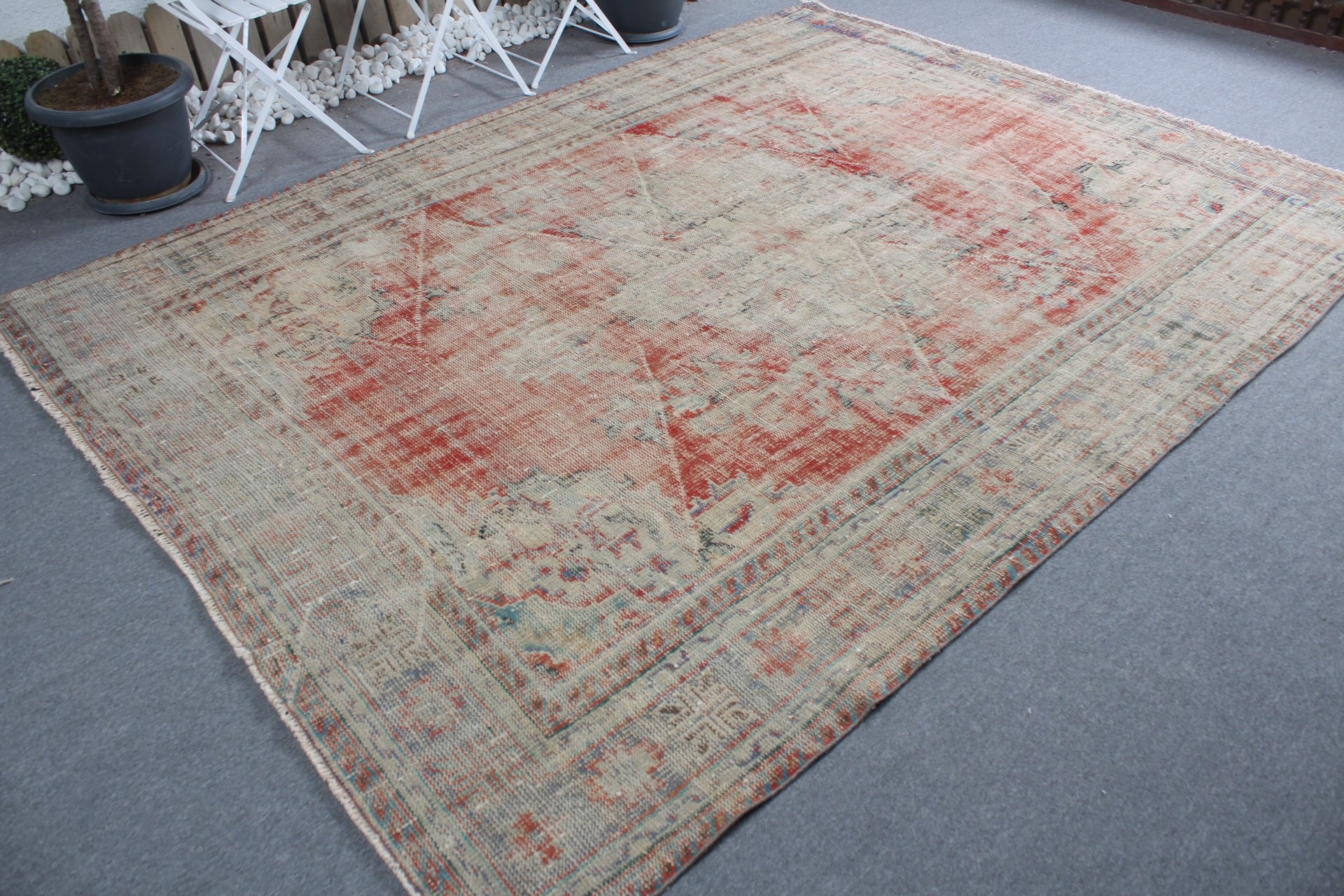 Vintage Rug, Home Decor Rug, Living Room Rug, Salon Rug, Aesthetic Rugs, Red Home Decor Rugs, Turkish Rug, Cool Rugs, 6.8x9.7 ft Large Rugs