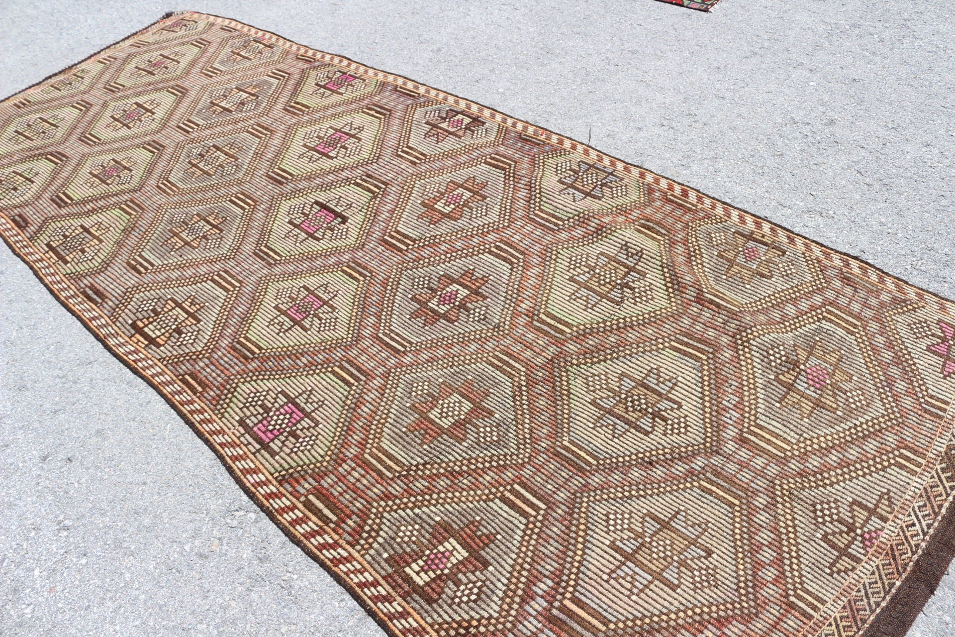 Vintage Halı, Kilim, 4.6x11.5 ft Runner Halı, Türk Halısı, Bej Ev Dekor Halıları, Mutfak Halısı, Yer Halısı, Koridor Halıları