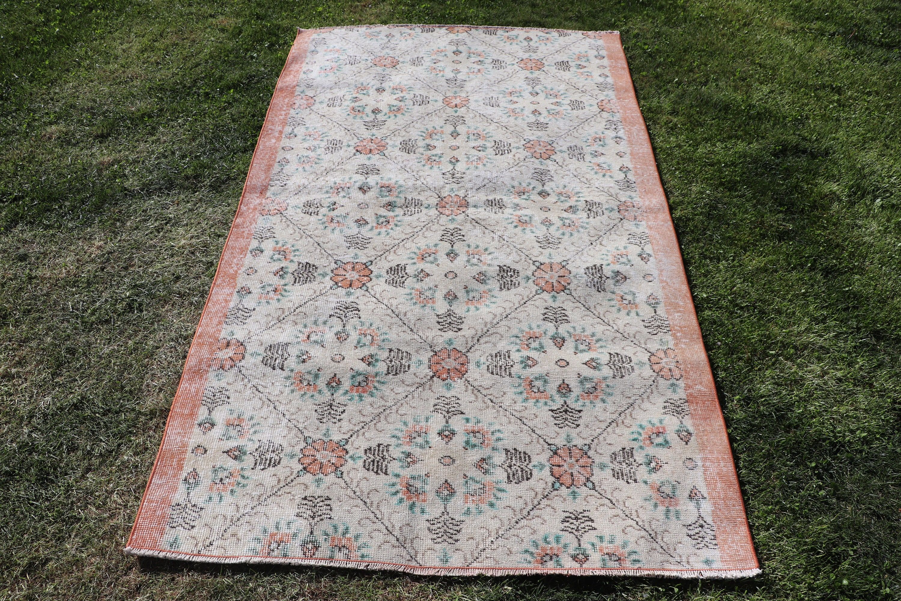 Turkish Rugs, Boho Rug, Decorative Rug, Kitchen Rug, Neutral Rug, Rugs for Entry, Vintage Rugs, Beige Geometric Rug, 3.7x6.3 ft Accent Rugs