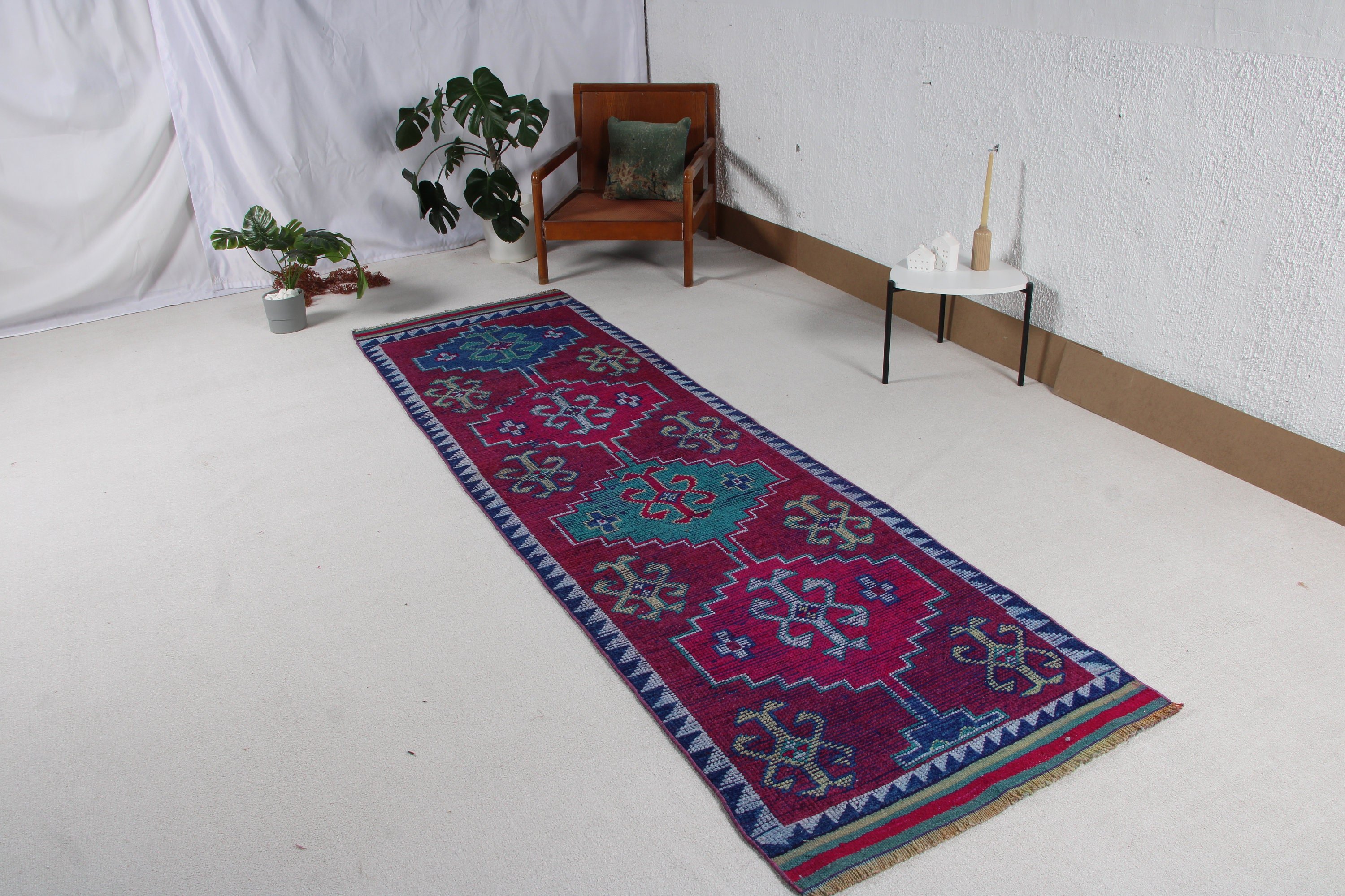 Runner Halıları, Modern Halı, Mutfak Halısı, Lüks Halılar, Türk Halısı, Vintage Halı, Mor El Dokuma Halı, 3x10.4 ft Runner Halıları, Yatak Odası Halıları