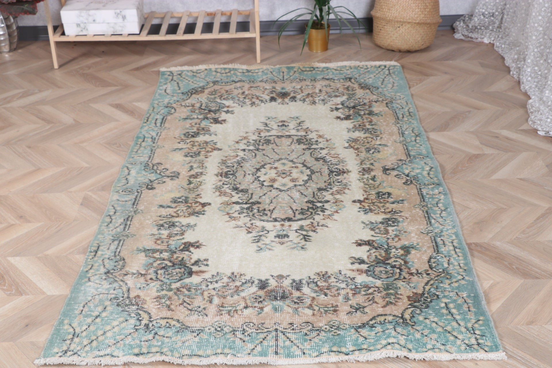 Oturma Odası Halısı, Bej Geometrik Halı, Yemek Odası Halıları, Geometrik Halı, Türk Halıları, Vintage Halı, Yatak Odası Halıları, 3,9x6,4 ft Alan Halıları