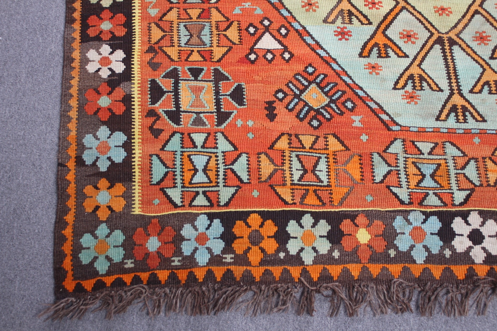 Oryantal Halı, Turuncu 5x12 ft Büyük Halı, Kilim, Yer Halısı, Vintage Halı, Salon Halısı, Eskitilmiş Halılar, Yatak Odası Halısı, Türk Halısı