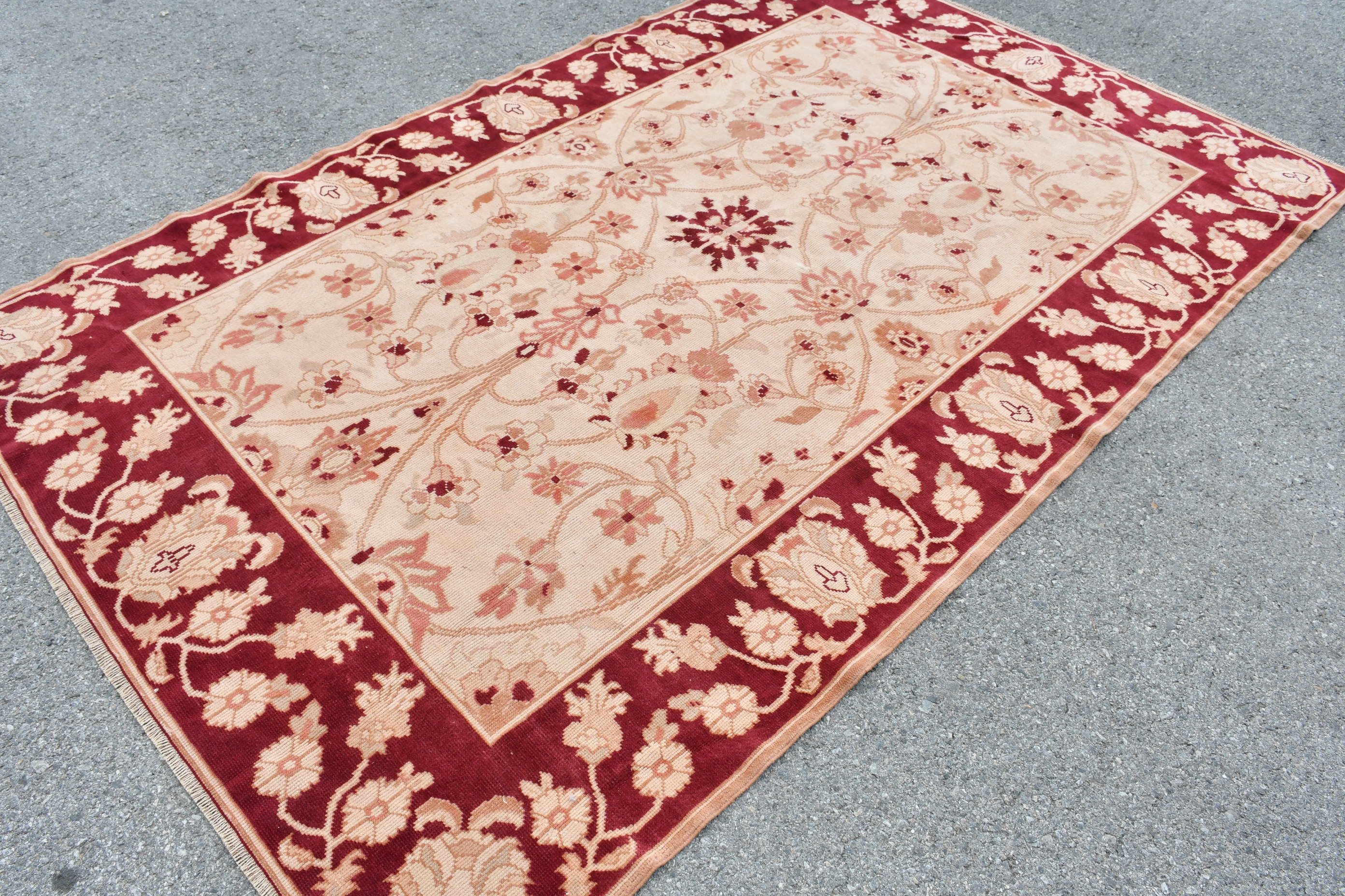 Living Room Rug, Salon Rug, Oriental Rug, Turkish Rug, Wool Rug, 5.6x9.1 ft Large Rug, Rugs for Salon, Vintage Rugs, Red Kitchen Rug