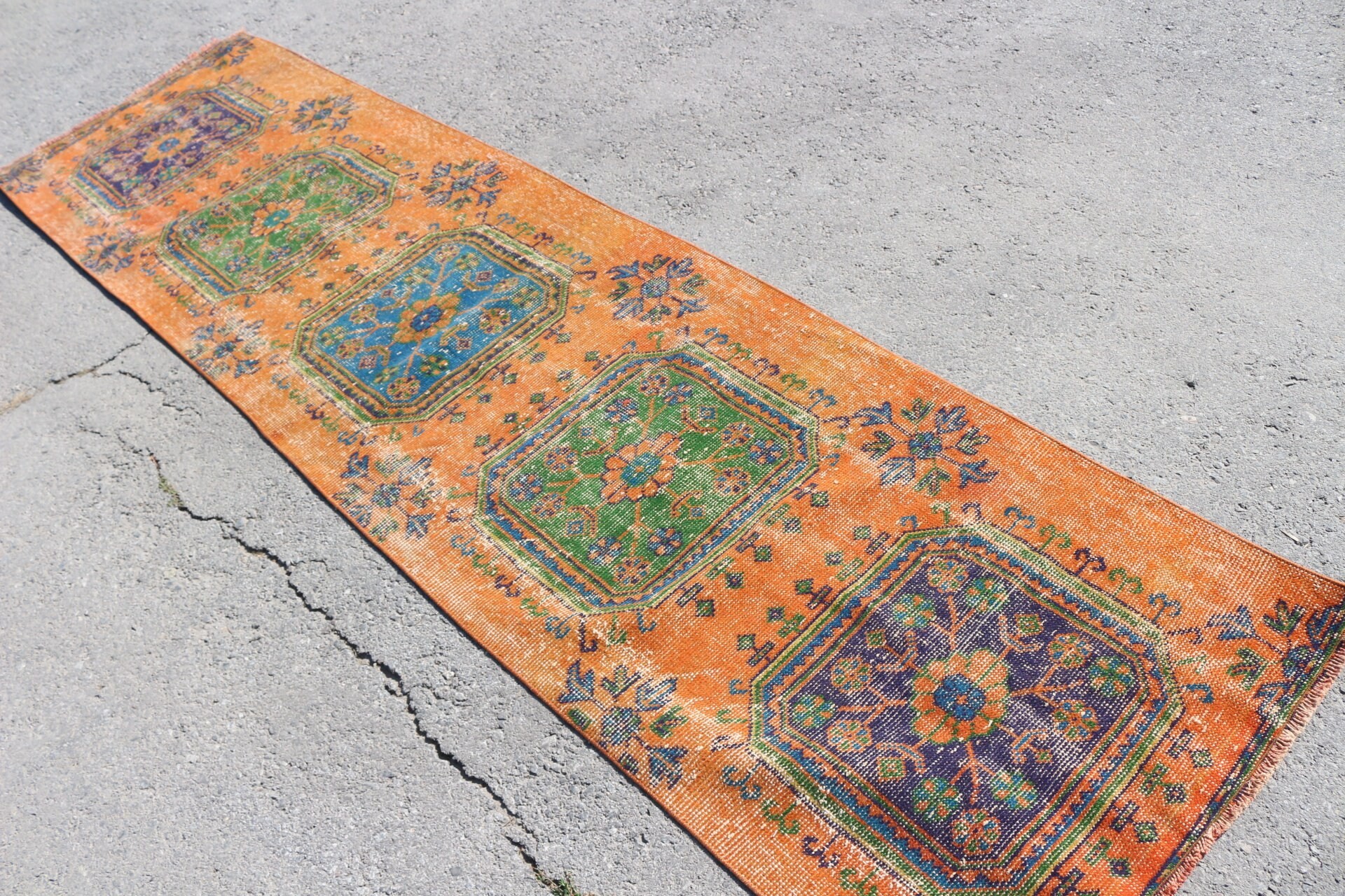 Orange  2.7x10.2 ft Runner Rugs, Turkish Rugs, Stair Rugs, Handmade Rug, Oriental Rug, Kitchen Rugs, Vintage Rug, Moroccan Rug