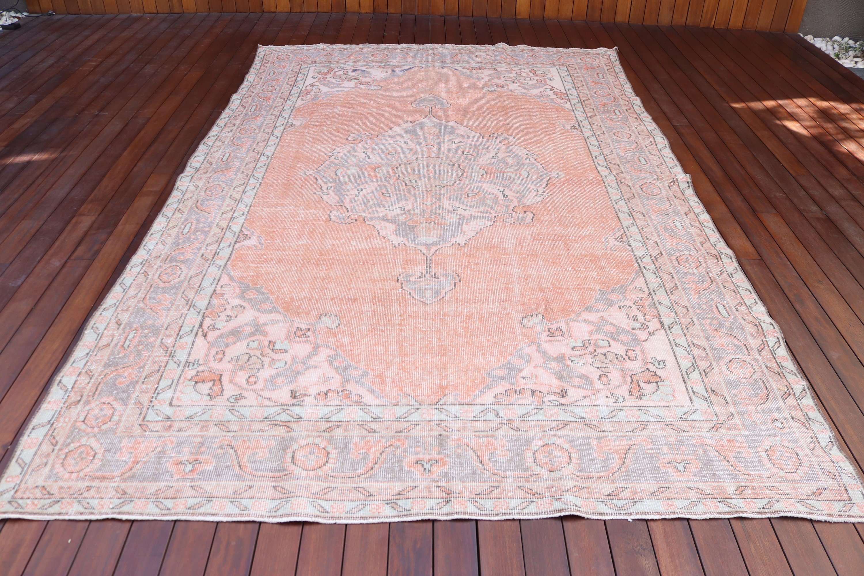 Turkish Rugs, Boho Rug, Large Boho Rugs, Statement Rug, Orange Kitchen Rug, Large Vintage Rugs, 6.5x10.5 ft Large Rugs, Vintage Rugs