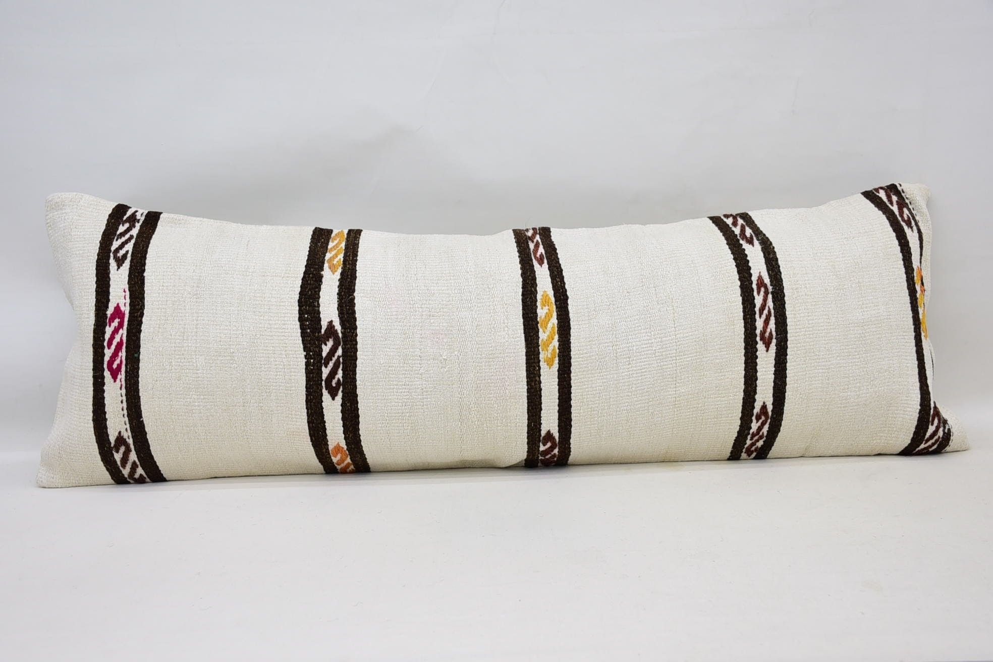 Throw Kilim Pillow, 16"x48" White Pillow Case, Crochet Pattern Pillow Sham, Antique Pillows, Vintage Kilim Throw Pillow