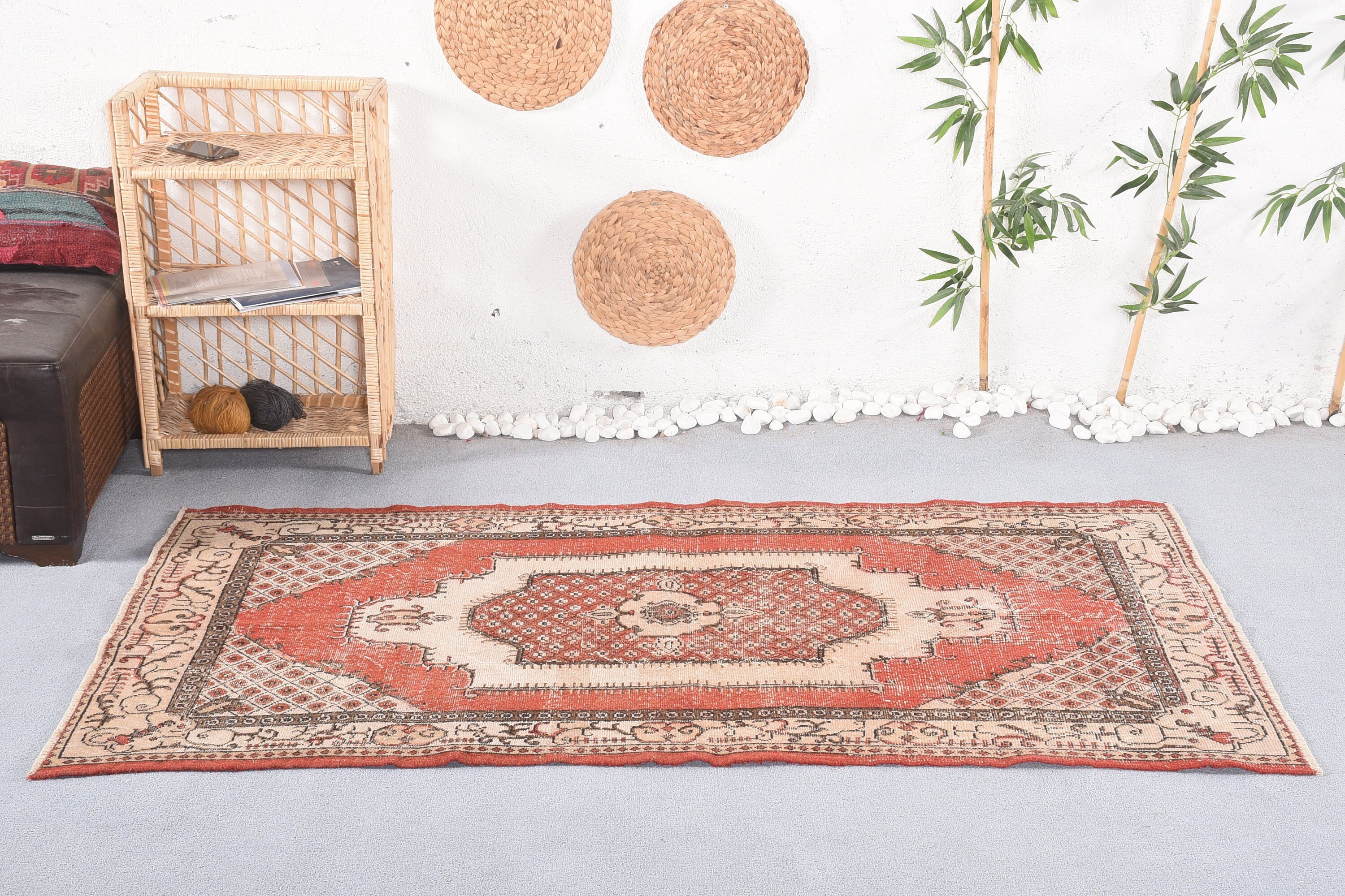 Turkish Rug, Kitchen Rug, Floor Rug, Orange  3.8x6.6 ft Area Rug, Indoor Rug, Vintage Rug, Rugs for Nursery, Antique Rug