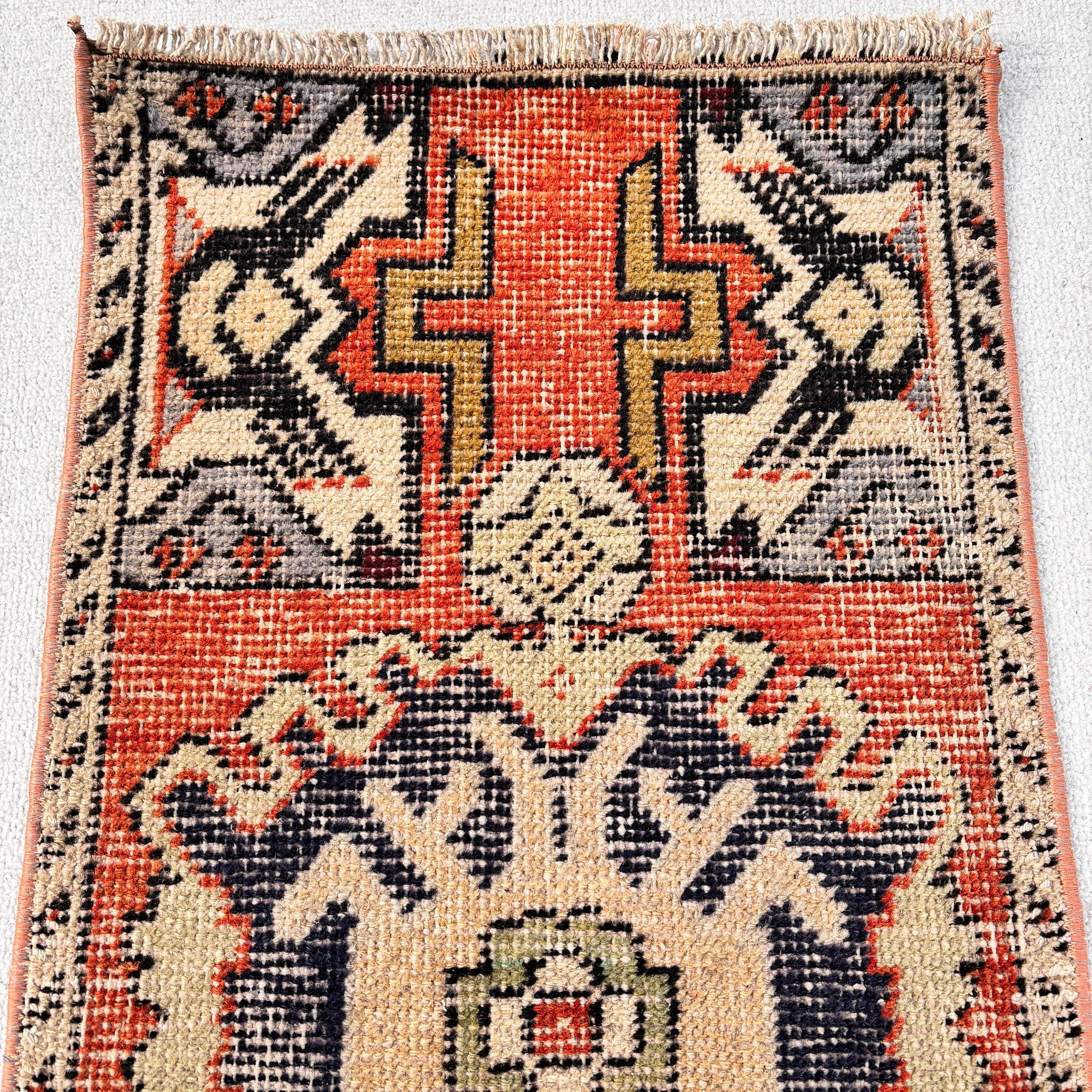 Oushak Halıları, Düz Dokuma Halıları, Çocuk Halıları, Araba Paspas Halıları, Türk Halıları, Vintage Halı, 1.4x2.8 ft Küçük Halı, Kabile Halıları, Turuncu El Dokuma Halı