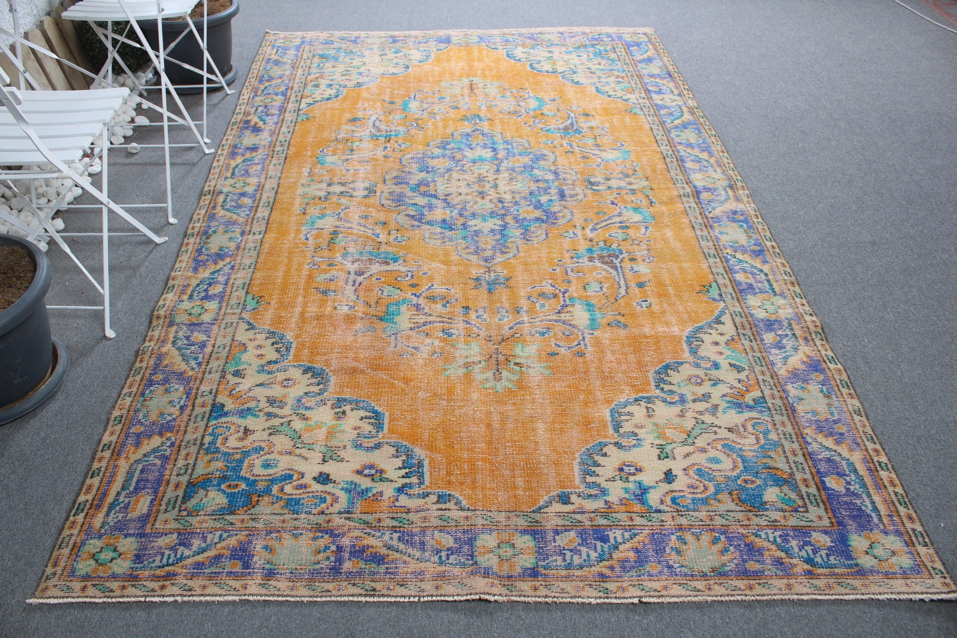 Ev Dekorasyonu Halıları, Salon Halıları, Yatak Odası Halısı, Turuncu Oushak Halısı, Mutfak Halısı, Vintage Halı, 5.6x9.4 ft Büyük Halı, Sevimli Halı, Türk Halısı, Sanat Halısı