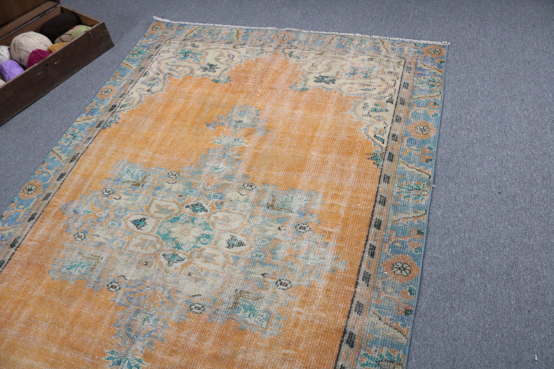 Turkish Rugs, Boho Rug, Salon Rug, Large Oushak Rugs, Neutral Rug, Vintage Rug, 5.1x8.1 ft Large Rugs, Home Decor Rug, Orange Oriental Rug