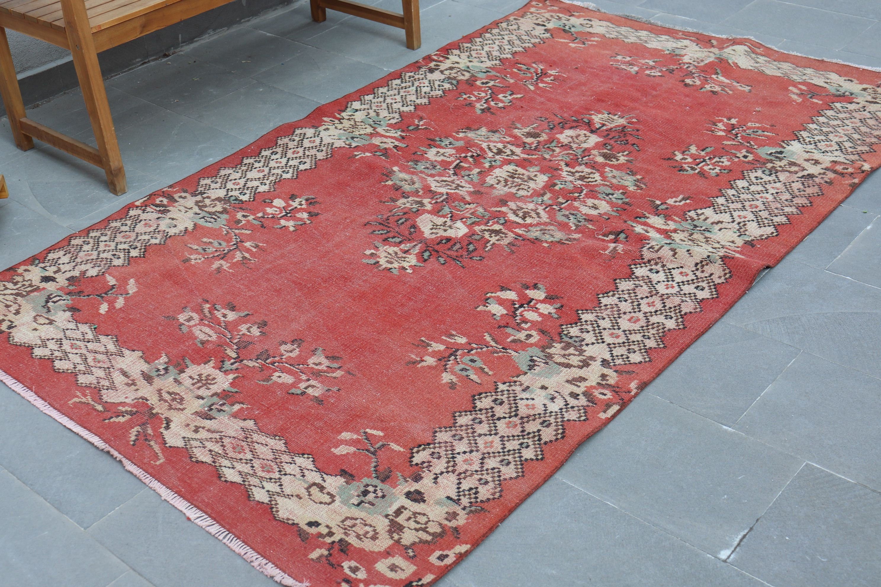 Antique Rugs, Floor Rugs, Rugs for Area, 4.7x7.9 ft Area Rugs, Red Anatolian Rugs, Turkish Rug, Vintage Rugs, Dining Room Rugs, Retro Rug