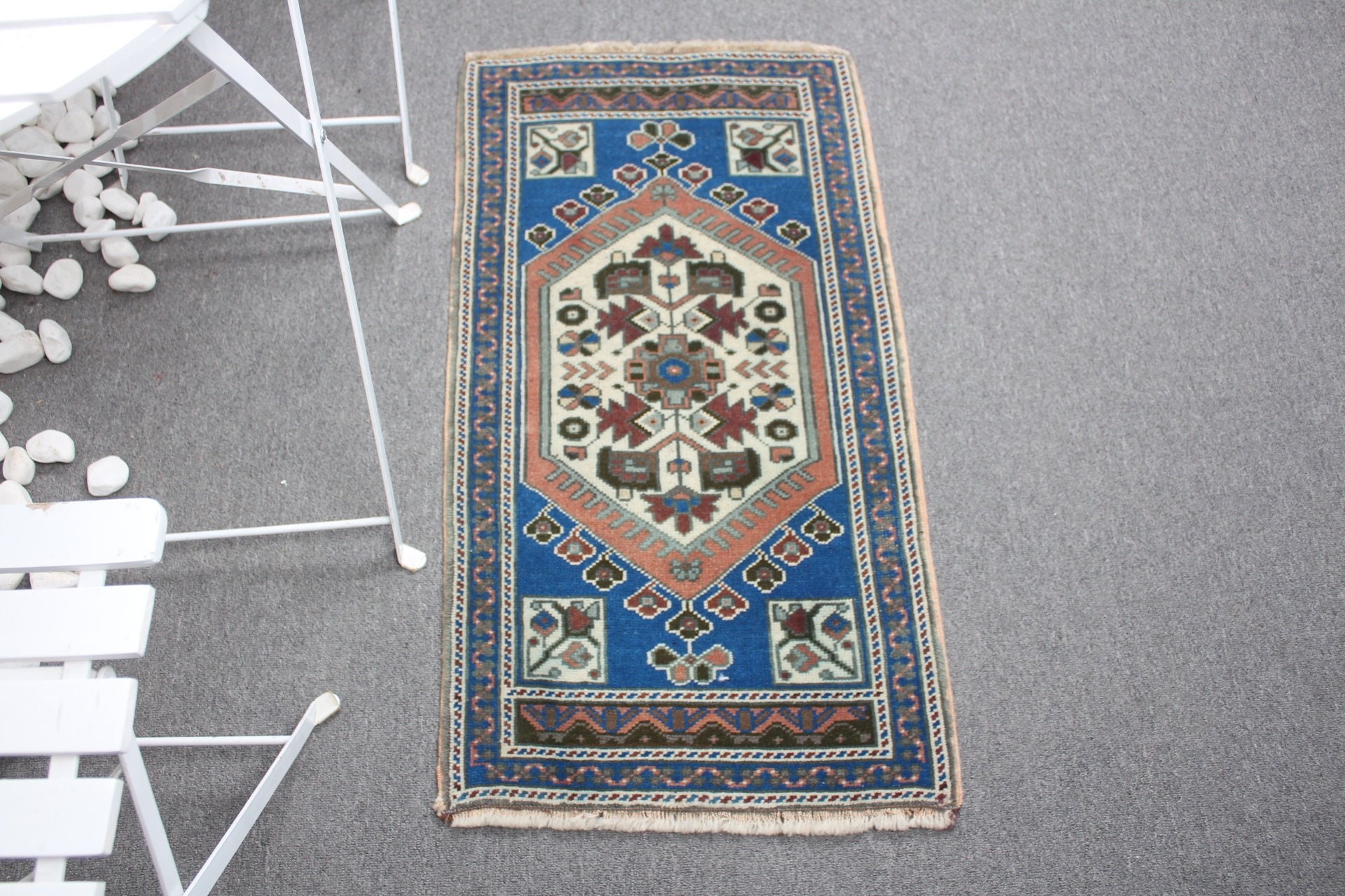 Sevimli Halı, Vintage Halı, Duvara Asılı Halı, Banyo Halısı, Türk Halısı, Mavi Yer Halısı, 1.7x3 ft Küçük Halı, Sanat Halıları, Yün Halı