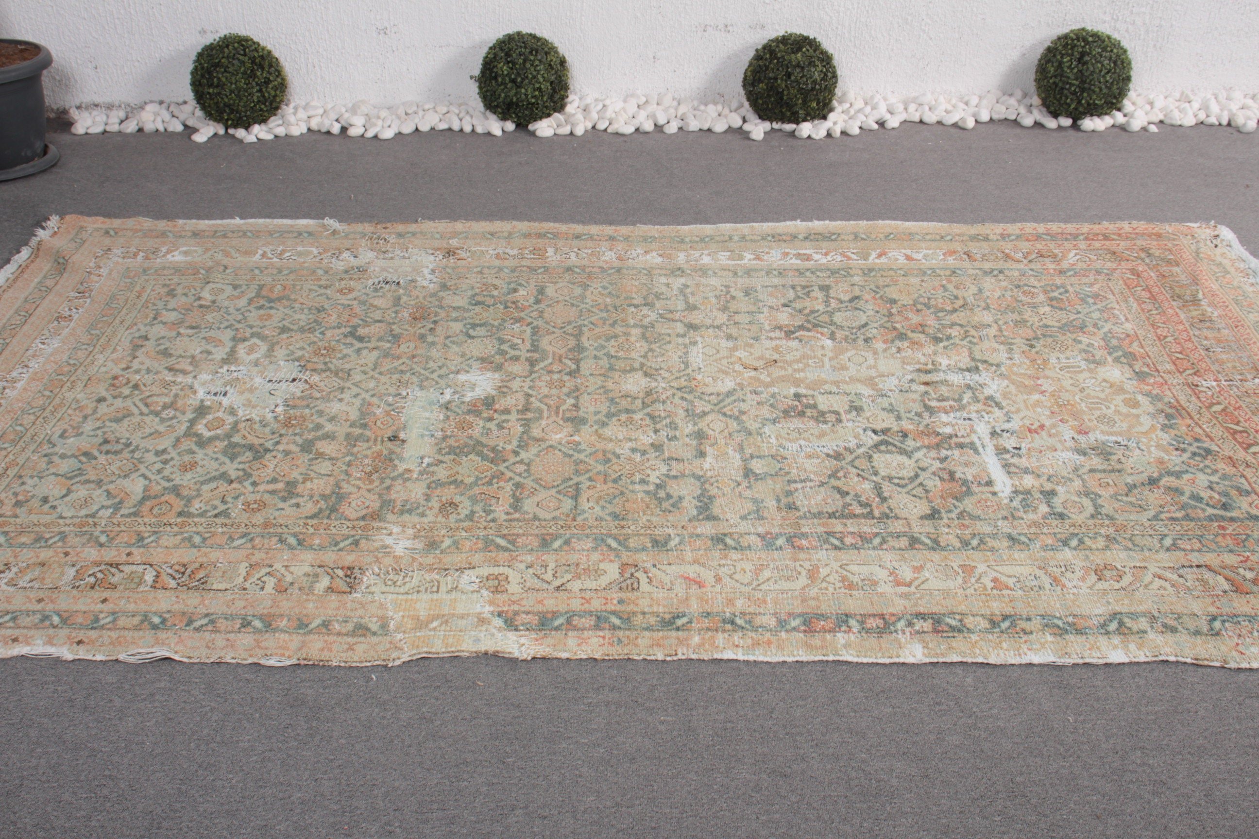 Yatak Odası Halısı, Vintage Halı, Bej 5.4x9.5 ft Büyük Halı, Yemek Odası Halısı, Yün Halı, Yatak Odası Halıları, Türk Halısı