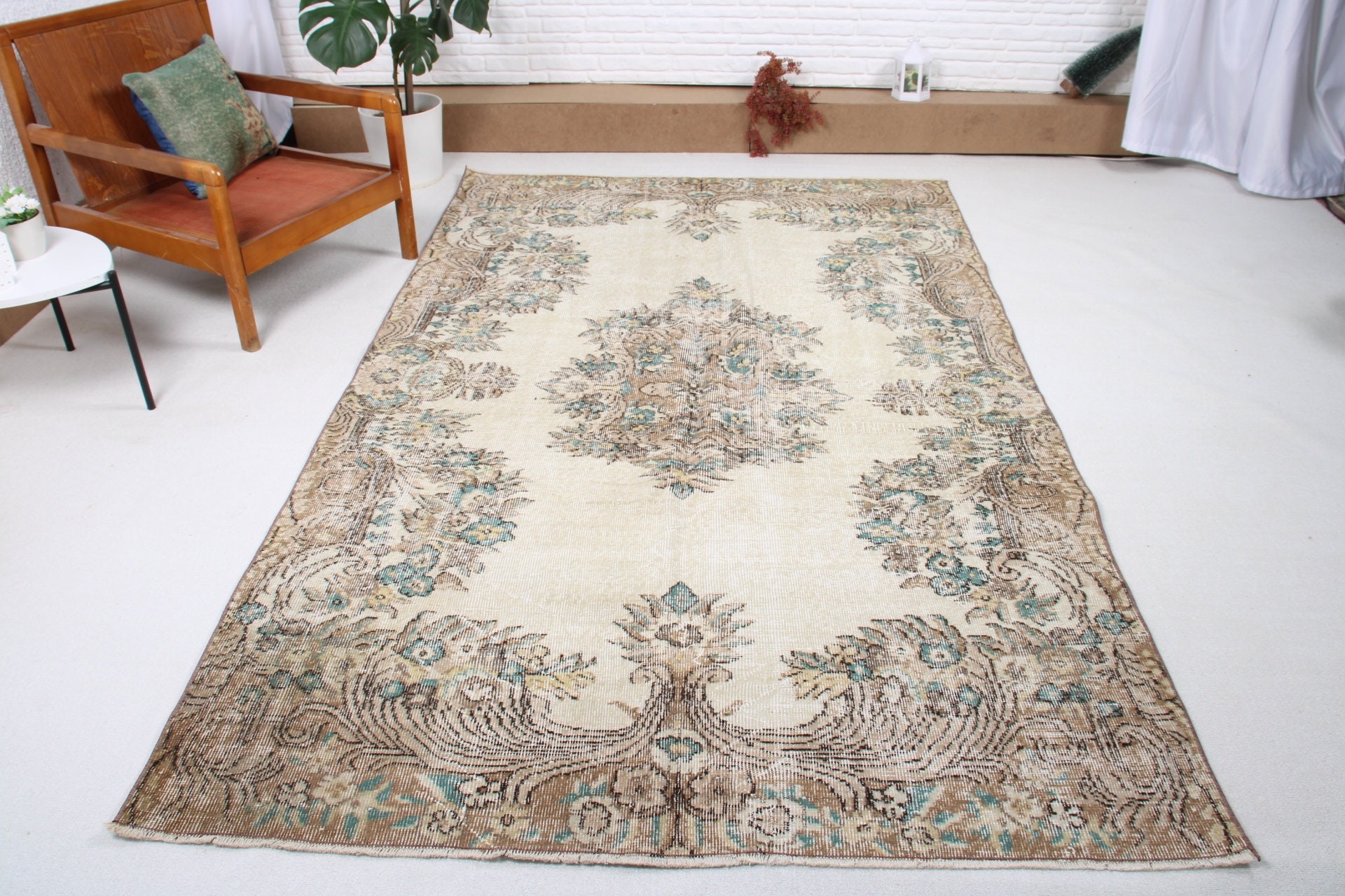 Salon Halıları, Vintage Halı, Yatak Odası Halıları, Bej İfade Halıları, Modern Halı, Türk Halıları, 5,5x8,8 ft Büyük Halılar, Büyük Boho Halı