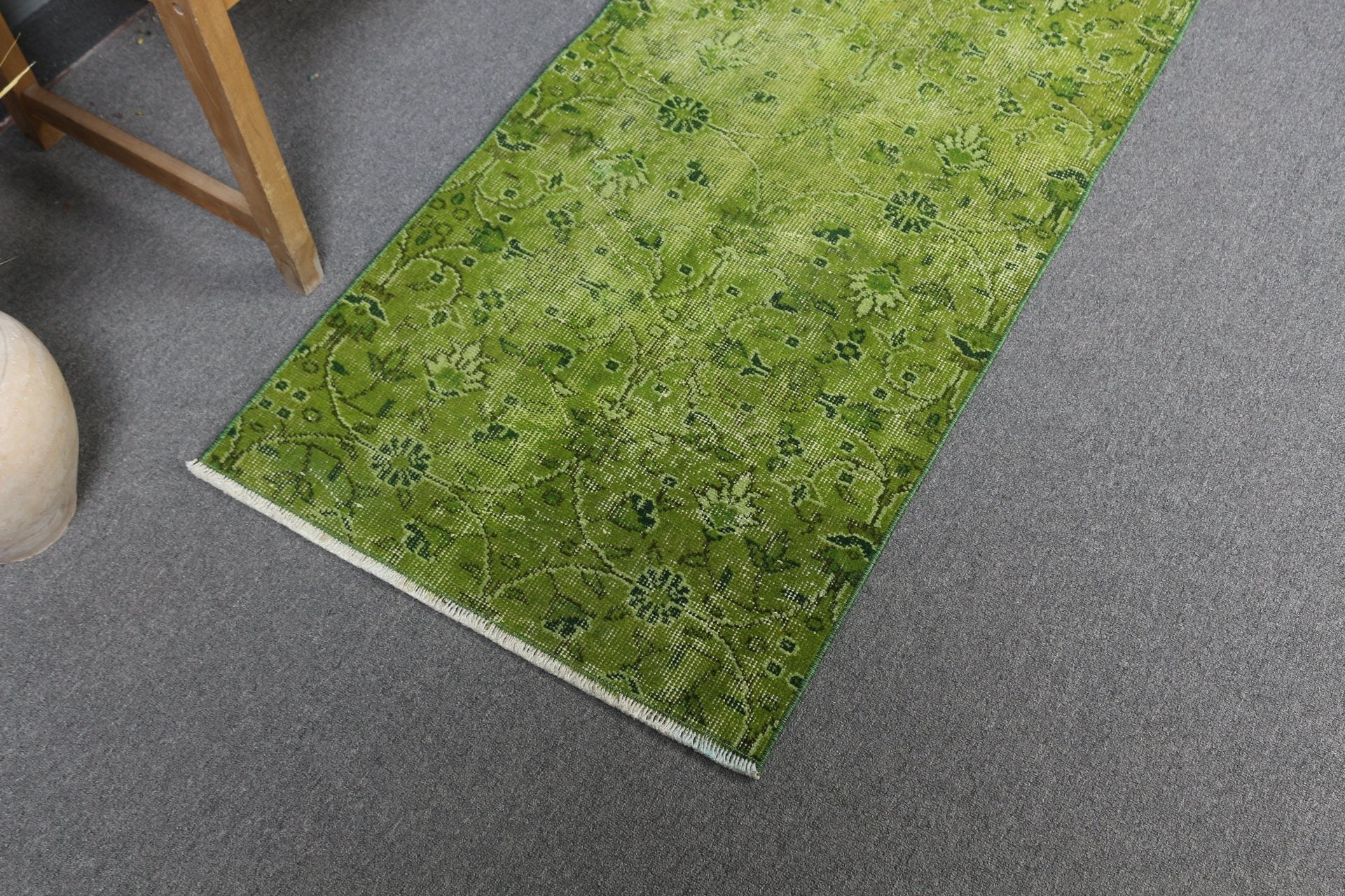 Bath Rug, Green Floor Rugs, Vintage Rug, Floor Rug, Turkish Rug, Kitchen Rug, 2.2x5.2 ft Small Rugs, Rugs for Nursery