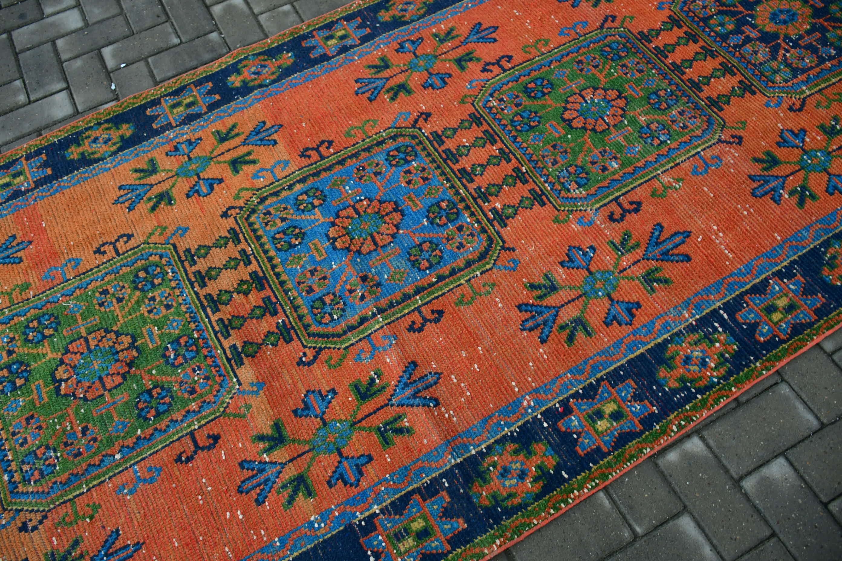 4.3x11.2 ft Runner Rug, Corridor Rug, Stair Rug, Orange Anatolian Rugs, Vintage Rug, Wool Rug, Turkish Rug, Pastel Rugs, Oriental Rug