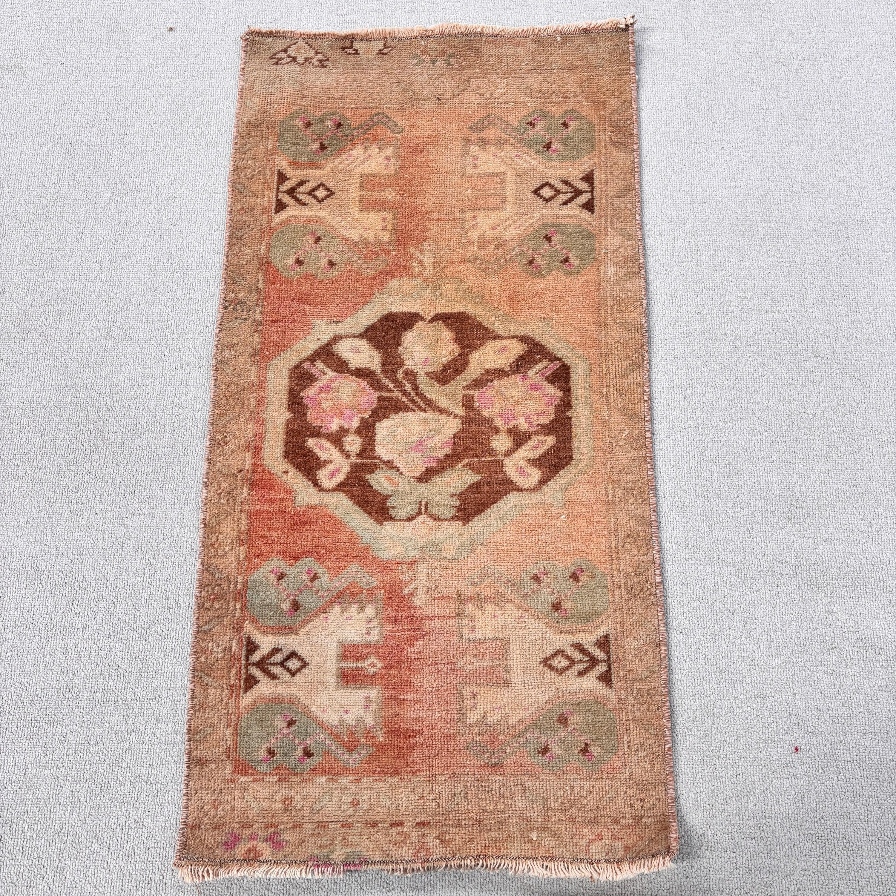 Turkish Rugs, Bedroom Rug, Vintage Rugs, Orange  1.7x3.2 ft Small Rug, Boho Rugs, Aztec Rugs, Flatweave Rugs, Bathroom Rug