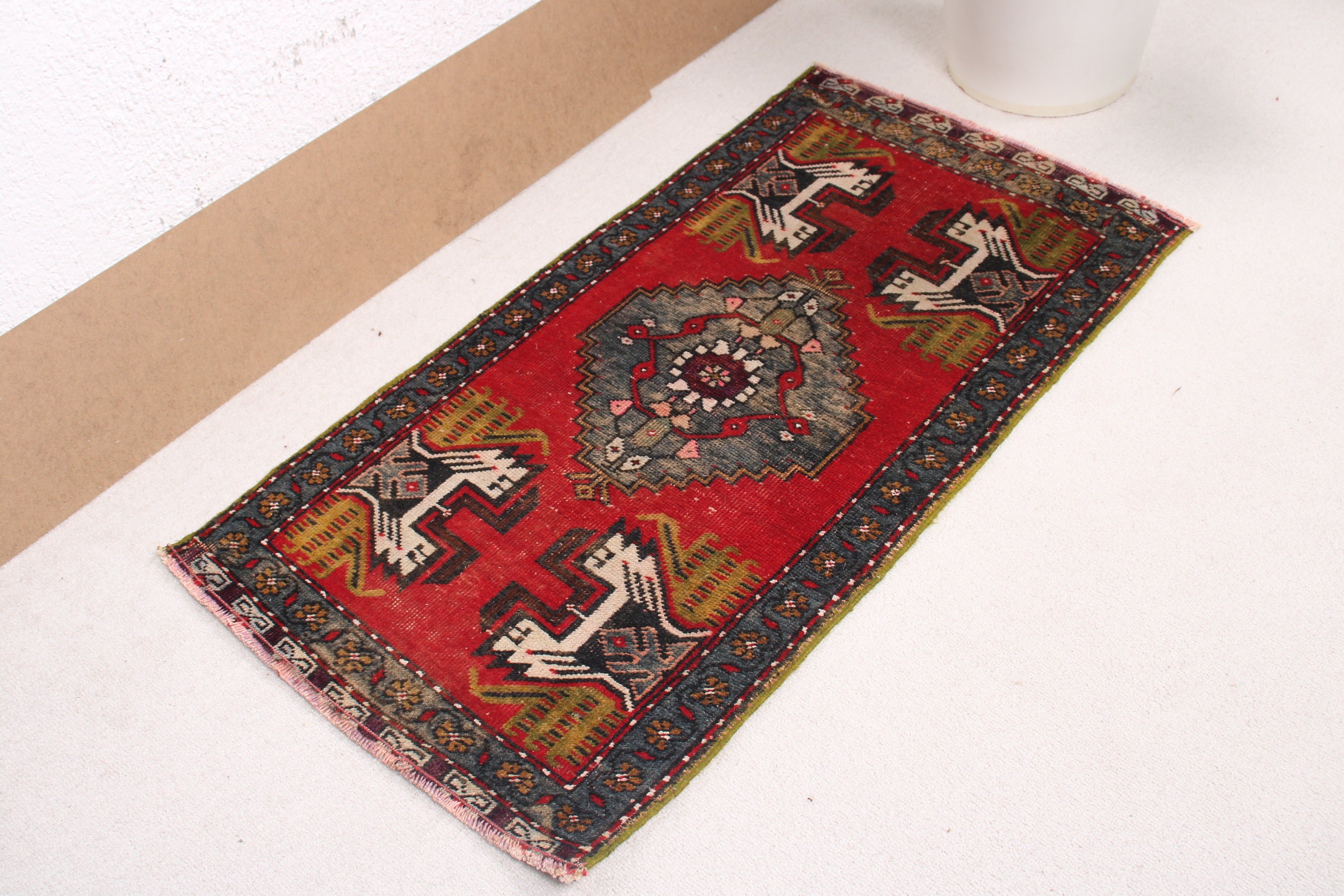 1.7x3.3 ft Small Rugs, Vintage Rug, Door Mat Rug, Turkish Rugs, Kitchen Rugs, Red Statement Rug, Car Mat Rugs, Handmade Rug