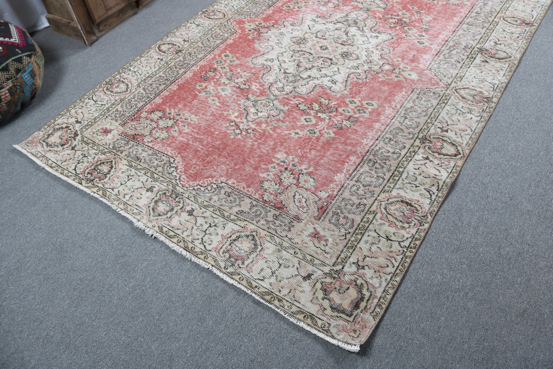 Büyük Boho Halı, Türk Halıları, Büyük Oushak Halıları, Vintage Halı, Yün Halıları, Ev Dekor Halıları, Kırmızı Düz ​​Dokuma Halıları, 5,5x8,1 ft Büyük Halı