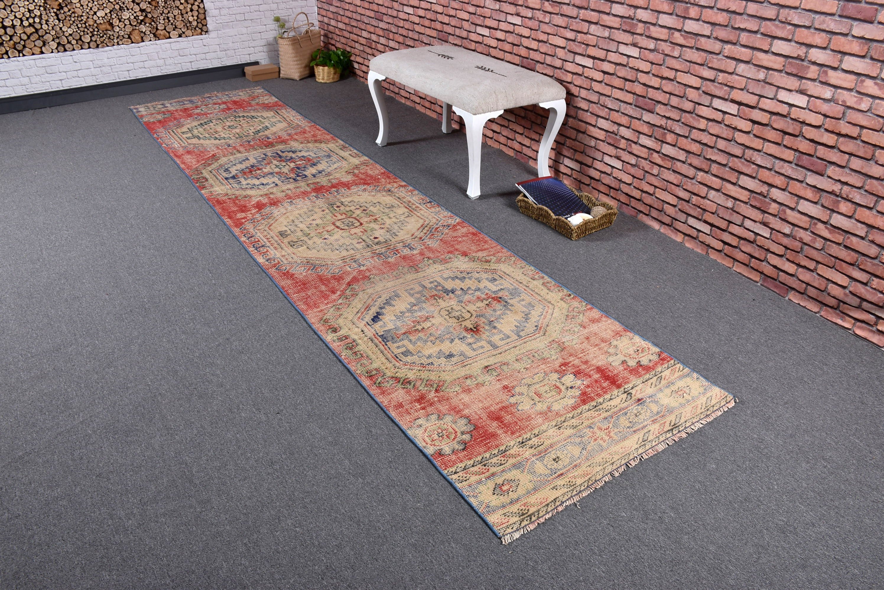 Cool Rugs, Stair Rugs, Long Runner Rugs, Red Kitchen Rug, Luxury Rugs, Vintage Rug, Neutral Rug, Turkish Rugs, 2.8x12.4 ft Runner Rugs