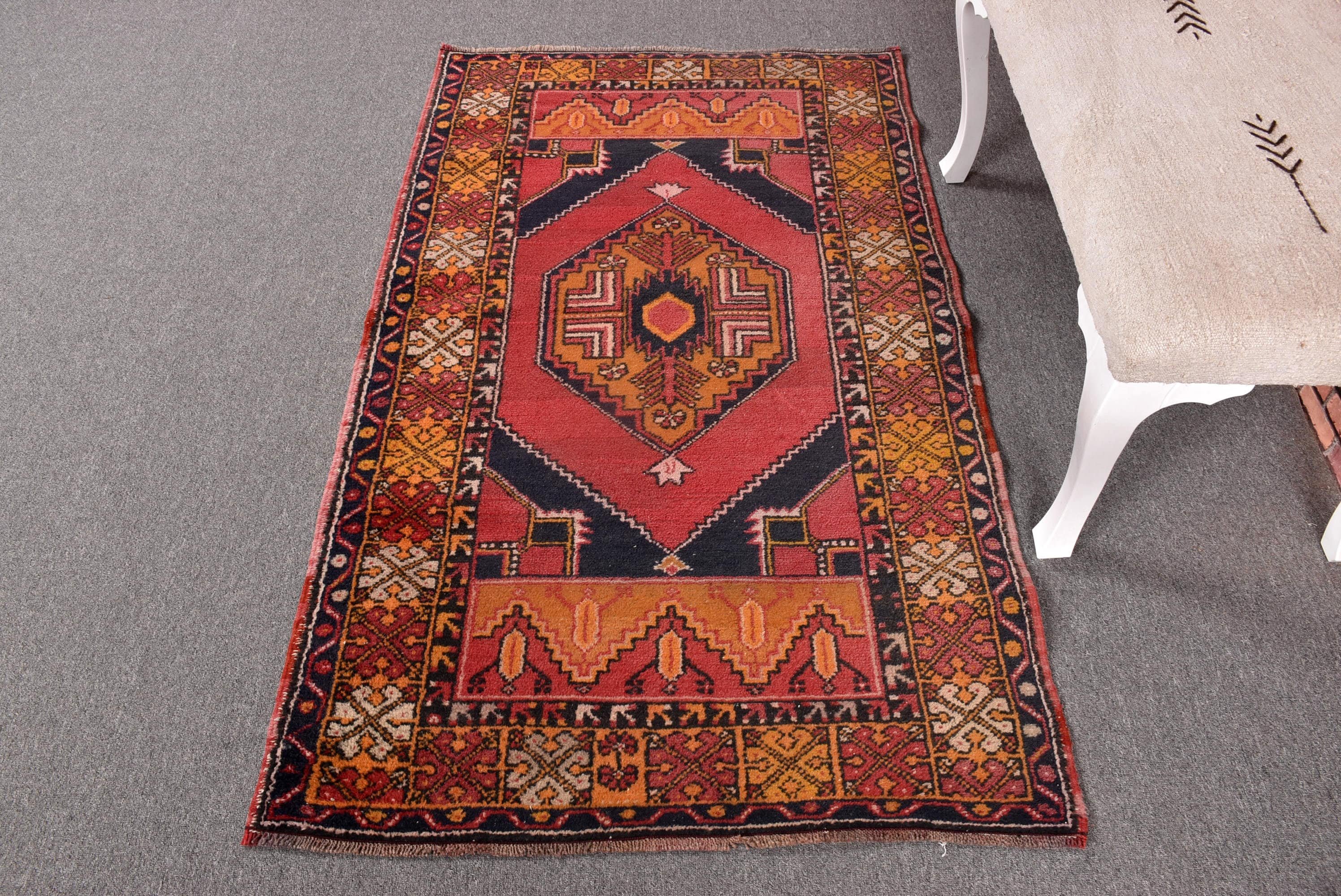 Oushak Halıları, Giriş Halıları, Kırmızı İfade Halıları, Türk Halısı, 3,2x5,3 ft Aksan Halısı, Vintage Halı, Vintage Vurgu Halısı, El Dokuma Halıları, Boho Halıları