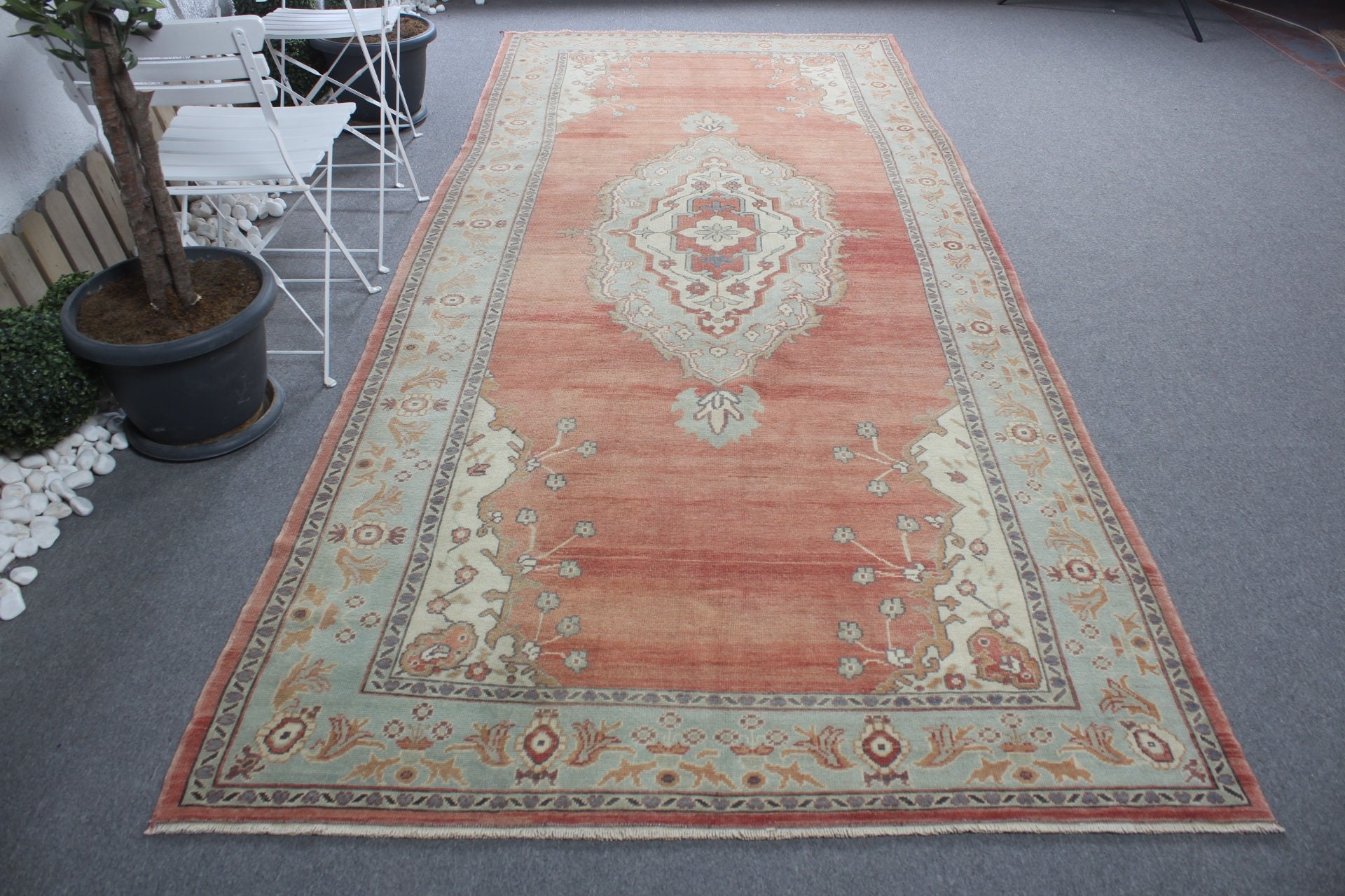 Kırmızı Oushak Halı, Salon Halısı, Türk Halısı, Vintage Halı, Yemek Odası Halıları, Yatak Odası Halısı, Havalı Halı, Antika Halılar, 5.2x12.1 ft Büyük Halılar