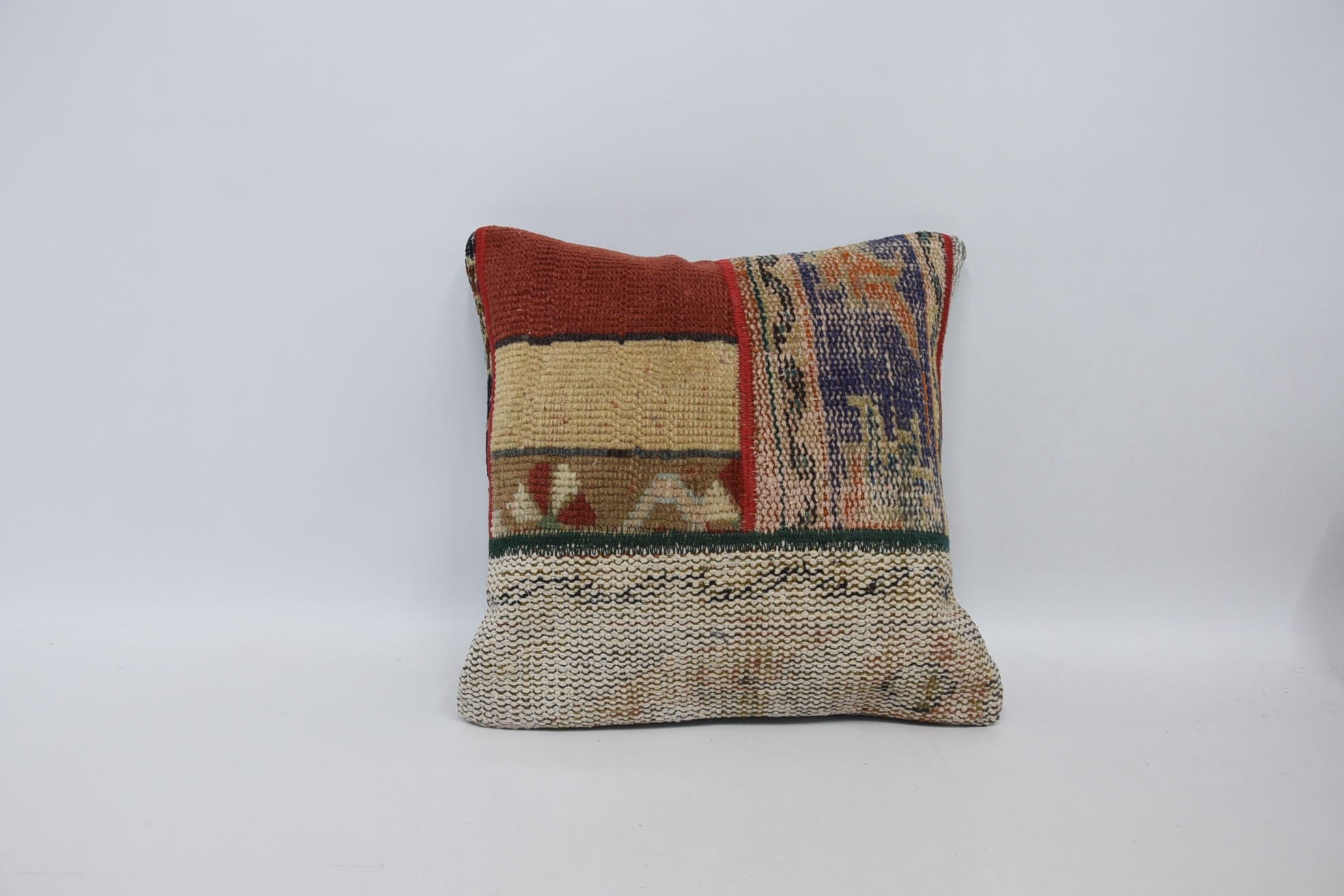 Interior Designer Pillow, Kilim Cushion Sham, Bohemian Cushion Cushion, Ethnical Kilim Rug Pillow, 16"x16" Red Cushion Case