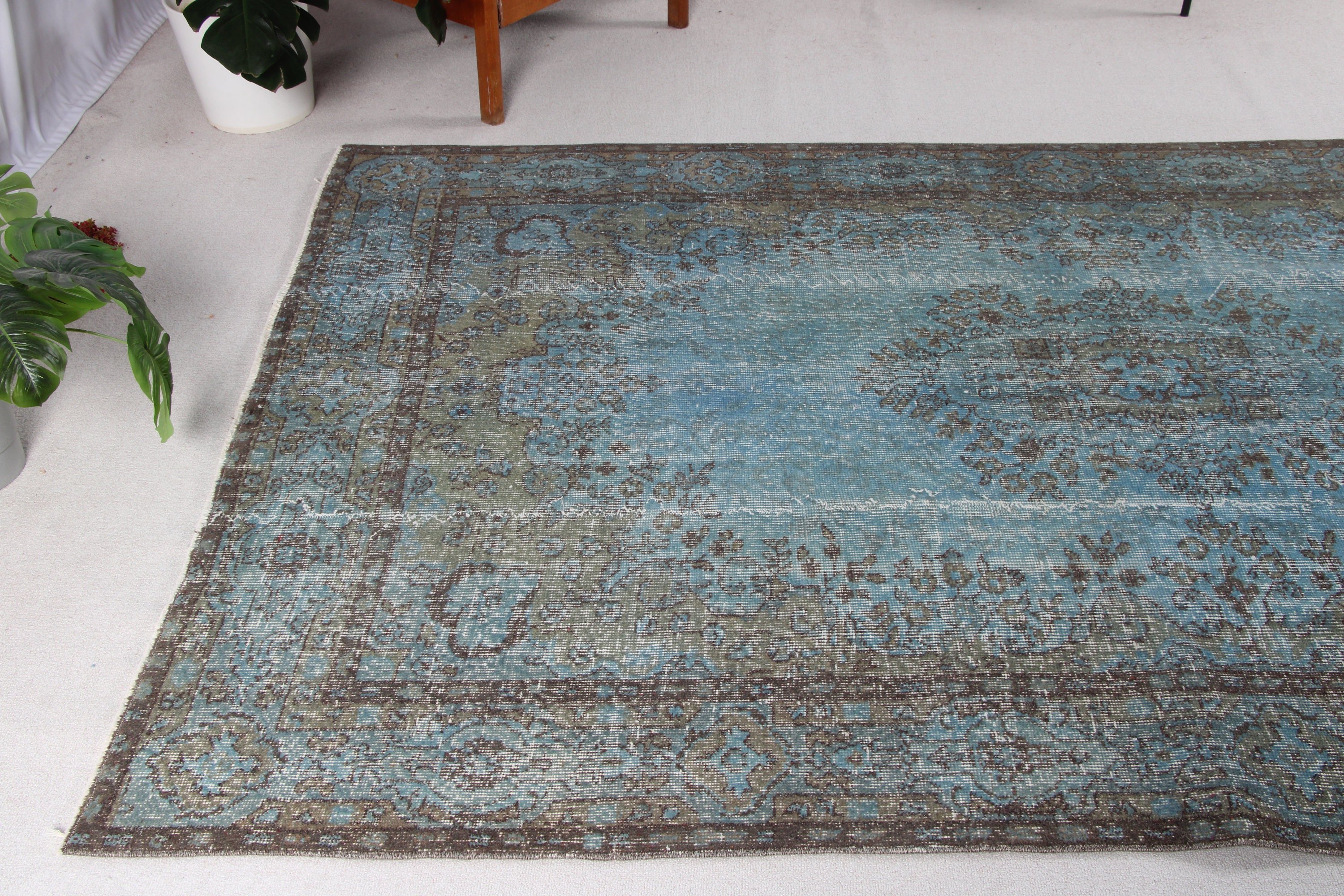 Büyük Oushak Halı, Mavi Açıklama Halıları, Mutfak Halıları, Vintage Halılar, Oushak Halısı, Büyük Vintage Halılar, 5.7x9 ft Büyük Halılar, Türk Halısı