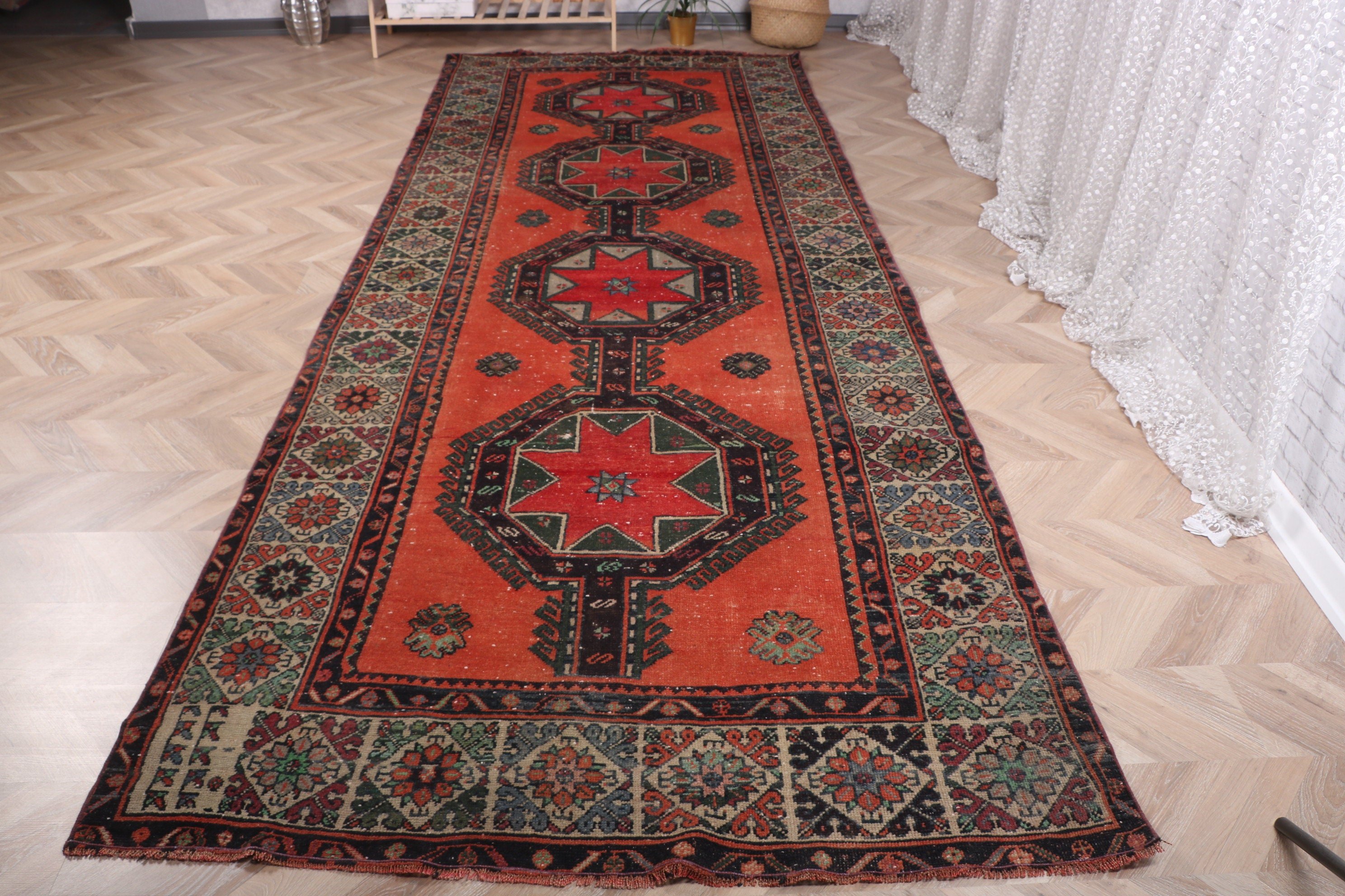 Vintage Halılar, Koridor Halıları, Koridor Halısı, Türkiye Halısı, Turuncu Oushak Halıları, Türk Halısı, Nötr Halı, 4,9x12,5 ft Runner Halıları, Düz Dokuma Halılar