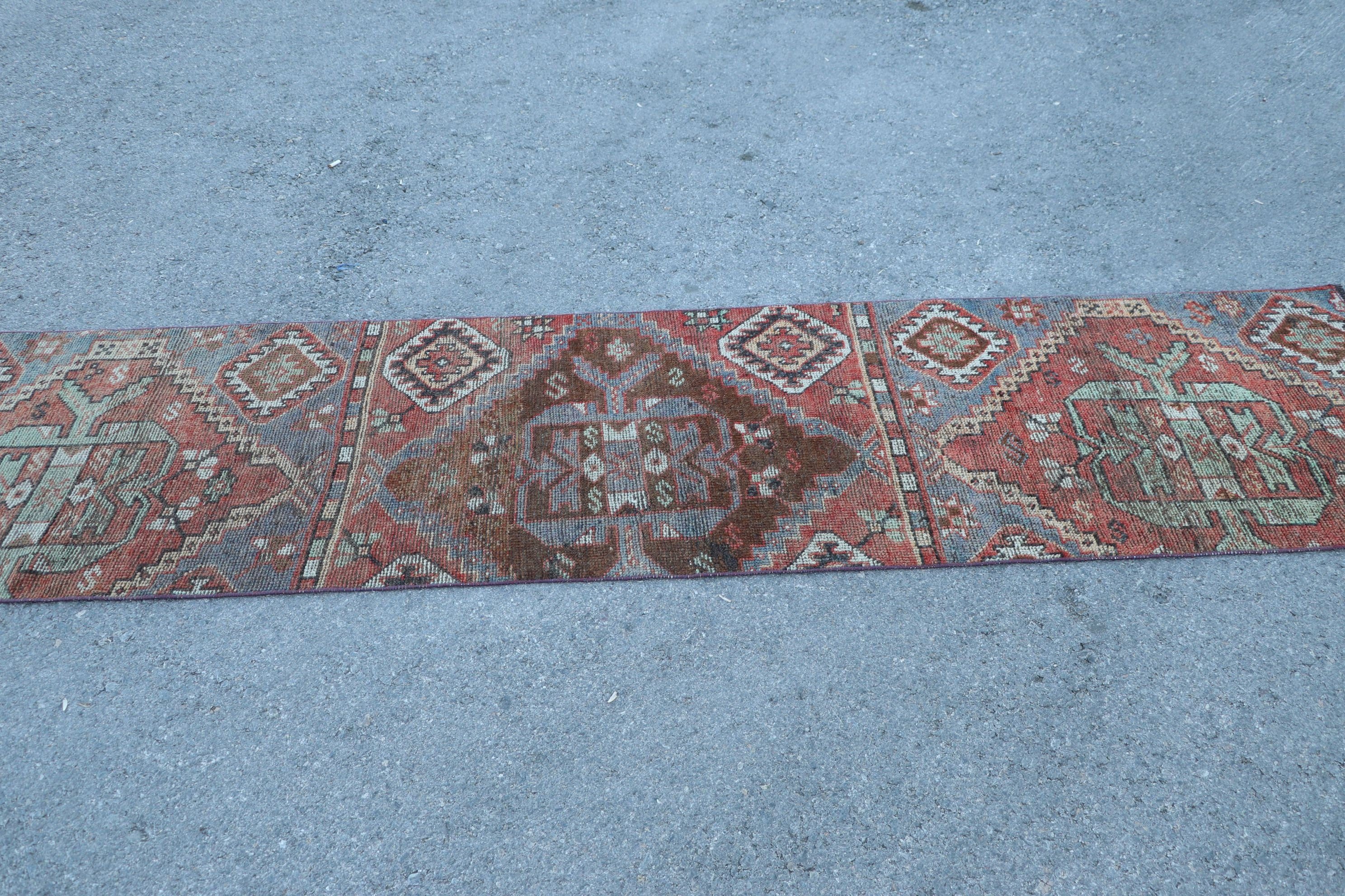 Yer Halıları, 2.3x9.4 ft Yolluk Halısı, Türk Halısı, Koridor Halısı, Koridor Halıları, Organik Halı, Kırmızı Yün Halı, Vintage Halı