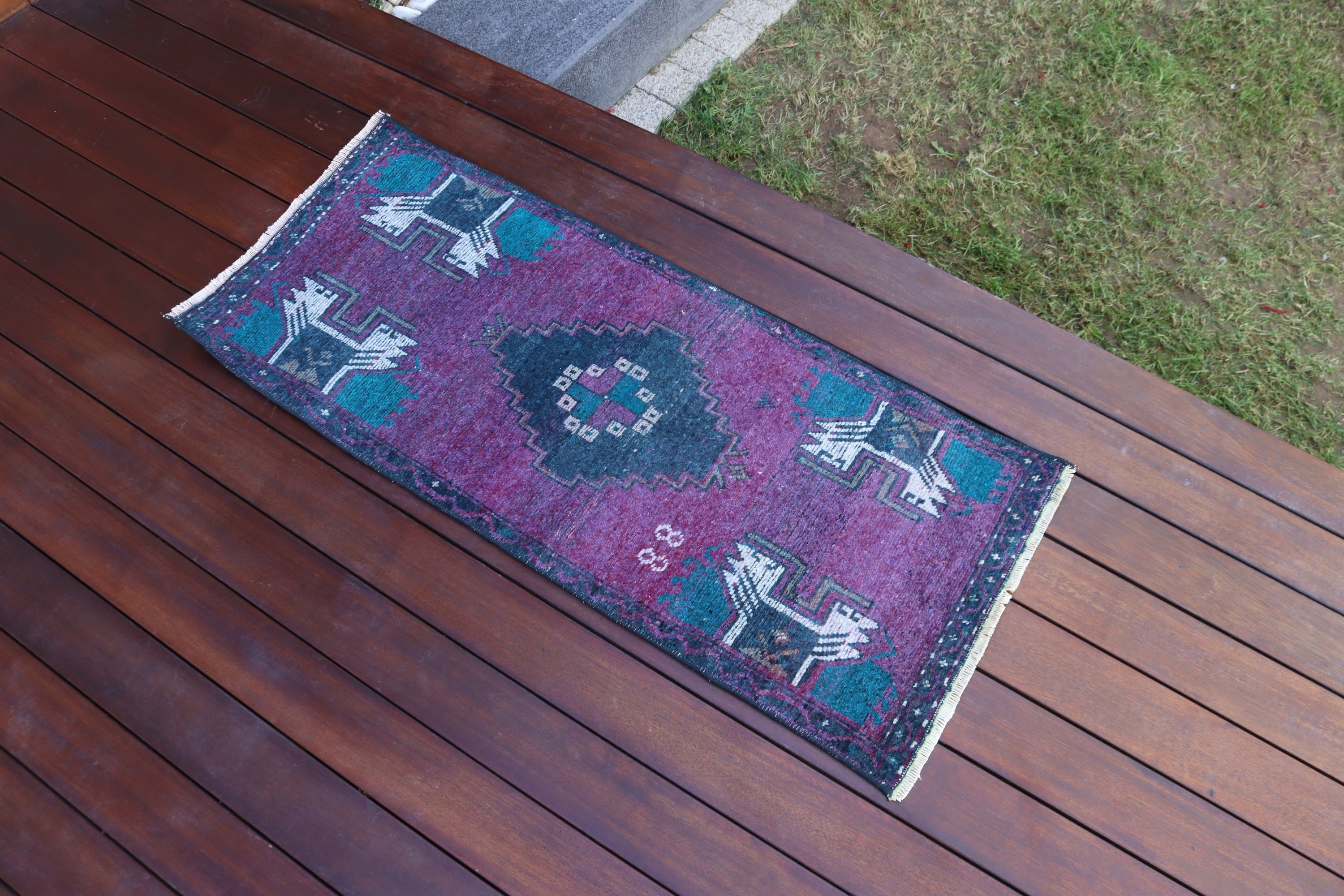 Turkish Rug, Small Vintage Rugs, Bathroom Rugs, 1.5x3.5 ft Small Rugs, Floor Rug, Purple Cool Rugs, Luxury Rugs, Vintage Rug, Oriental Rug