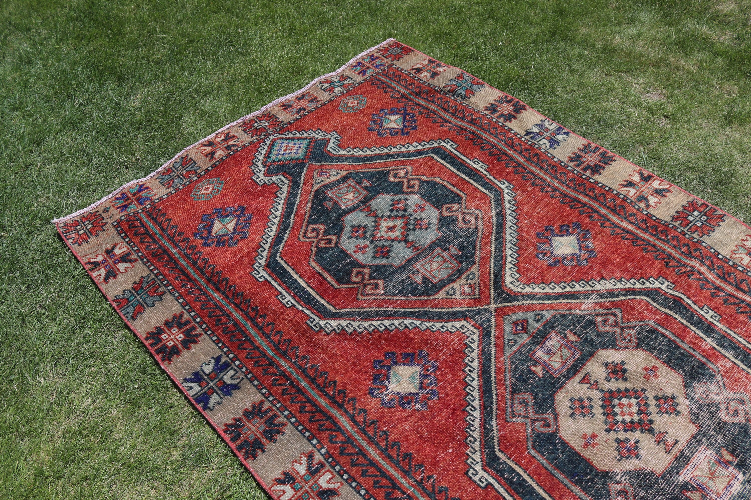 Vintage Runner Halı, Vintage Halı, Uzun Yolluk Halı, Türk Halısı, Mutfak Halısı, Bildiri Halısı, Turuncu Oushak Halıları, 4.4x12.4 ft Runner Halısı