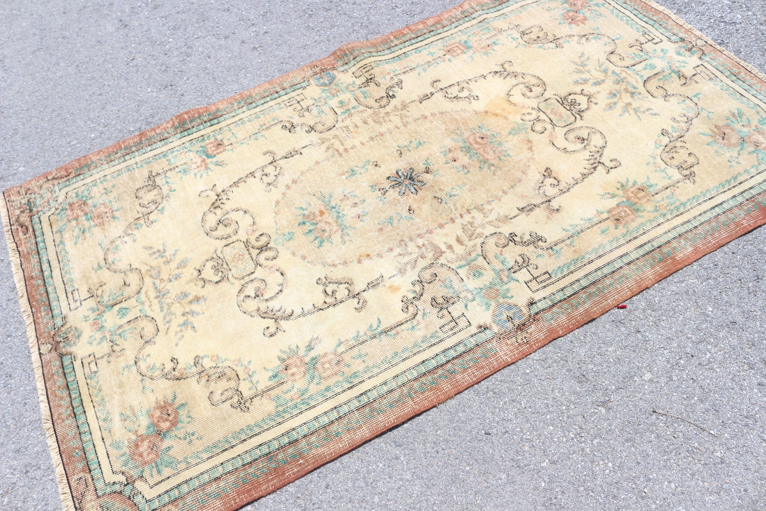 Vintage Rug, Turkish Rug, 3.9x6.9 ft Area Rug, Cool Rug, Rugs for Floor, Oushak Rug, Bedroom Rugs, Living Room Rug, Beige Wool Rug, Old Rug