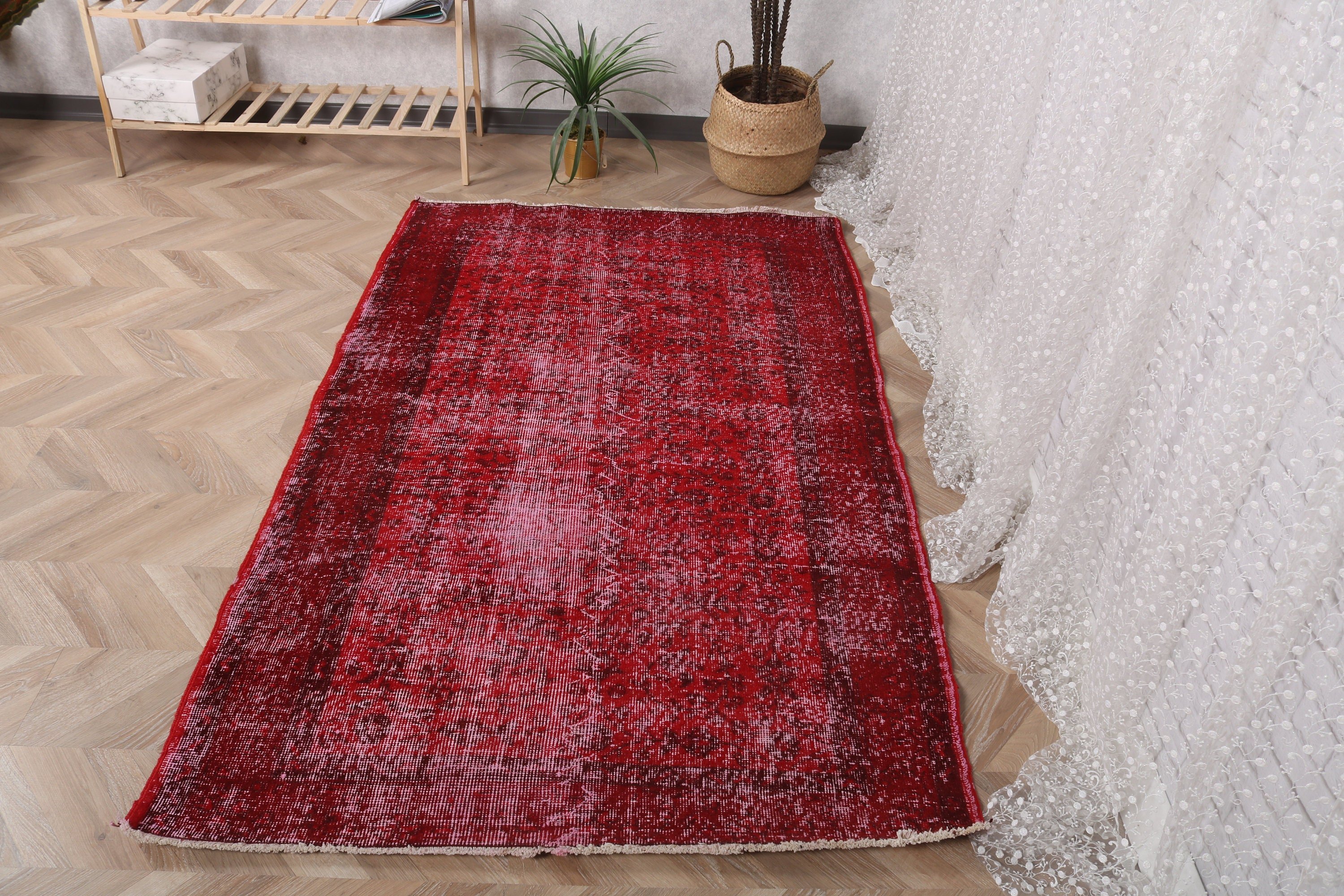 Kırmızı Ev Dekor Halısı, Vintage Halı, Aztek Halıları, Yatak Odası Halısı, Türk Halısı, 3.9x6.5 ft Alan Halıları, Geometrik Halı, Antika Halı, Boho Alan Halıları