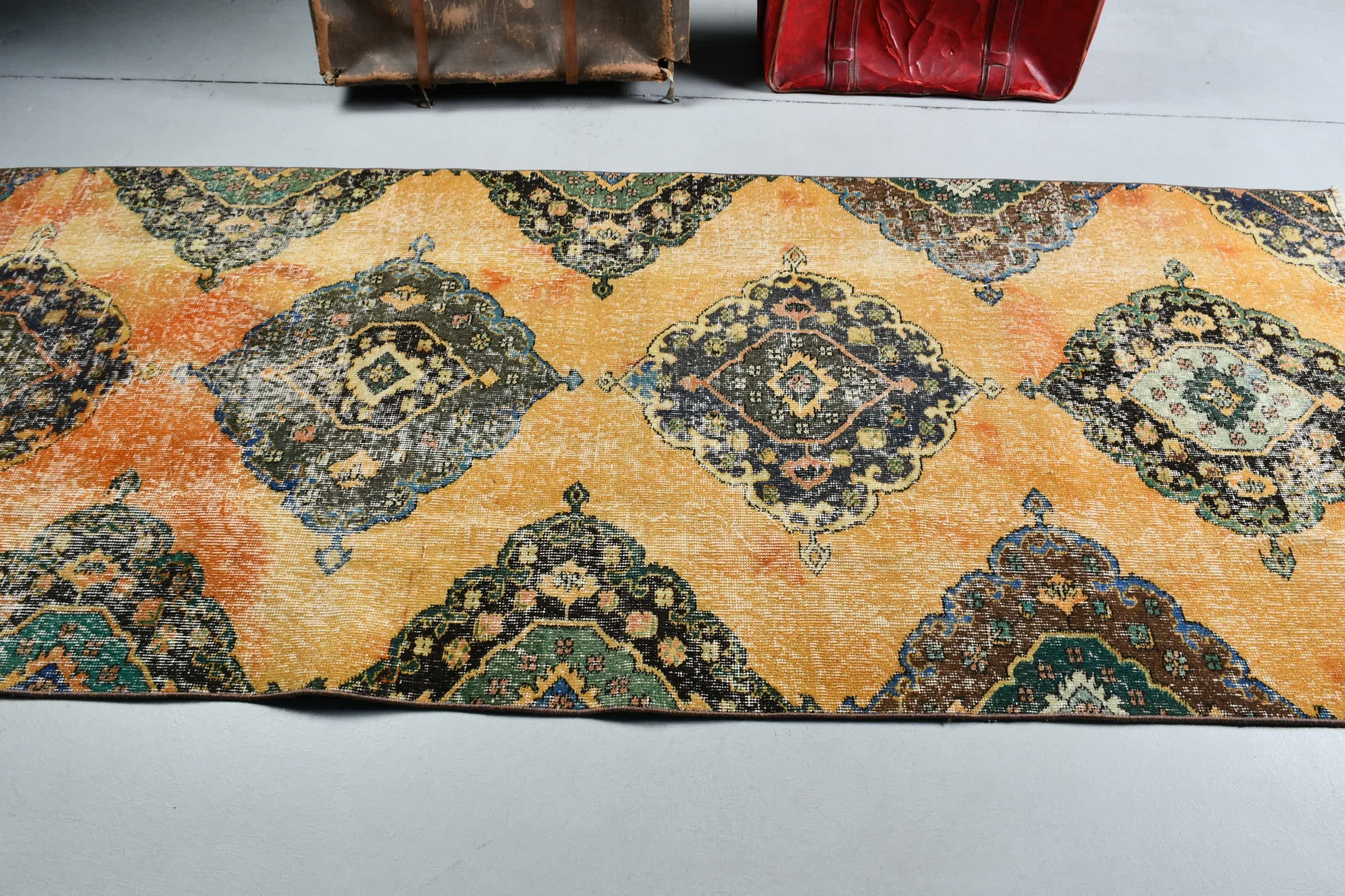 Vintage Halılar, Yün Halı, Merdiven Halısı, 3,5x8,8 ft Yolluk Halıları, Koridor Halıları, Türk Halıları, Turuncu Yer Halısı, Yer Halıları, Koridor Halıları