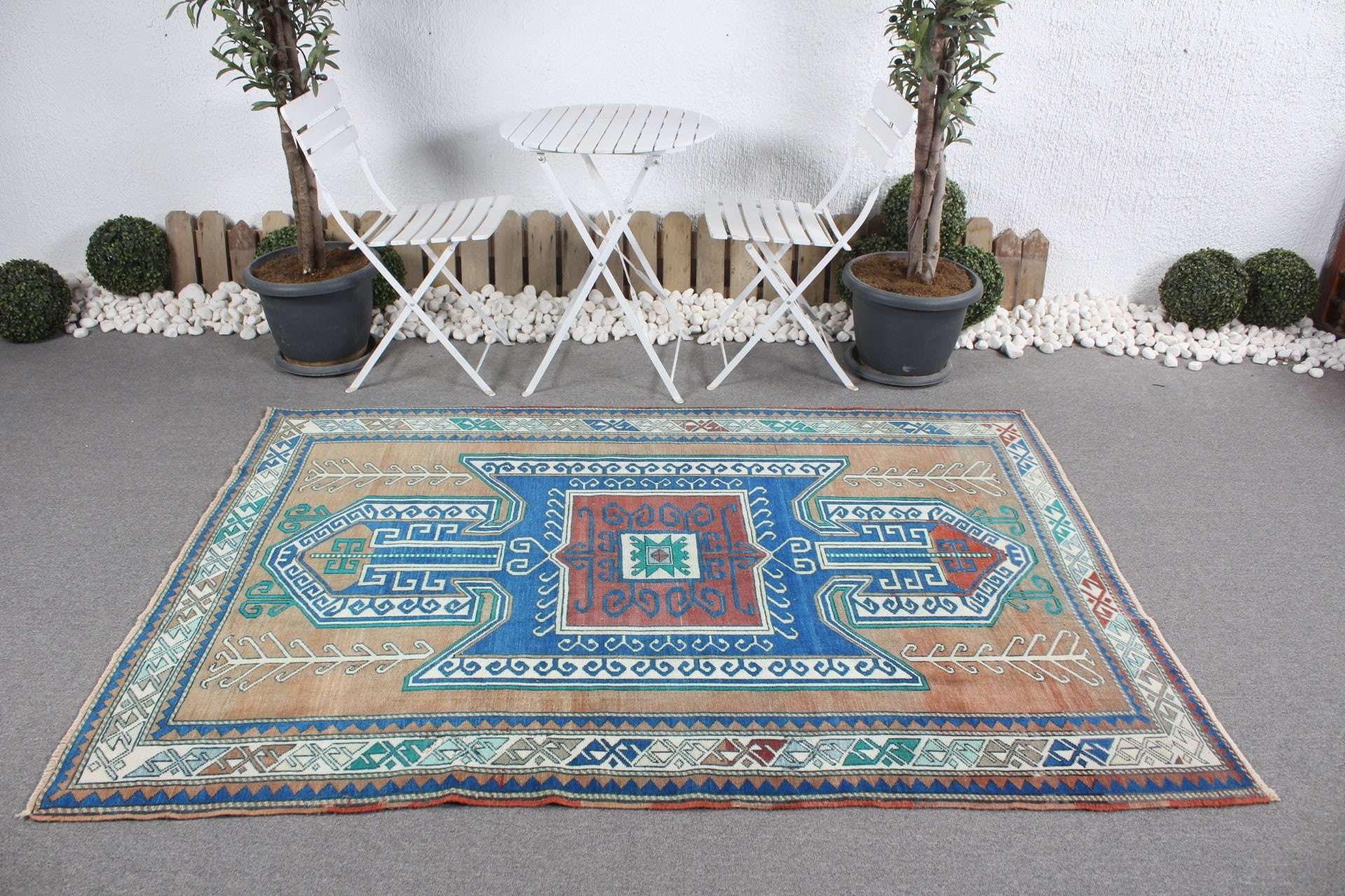 Vintage Rug, Floor Rug, Vintage Decor Rugs, Turkish Rug, Kitchen Rug, Dining Room Rugs, Blue Floor Rugs, 5x6.9 ft Area Rugs