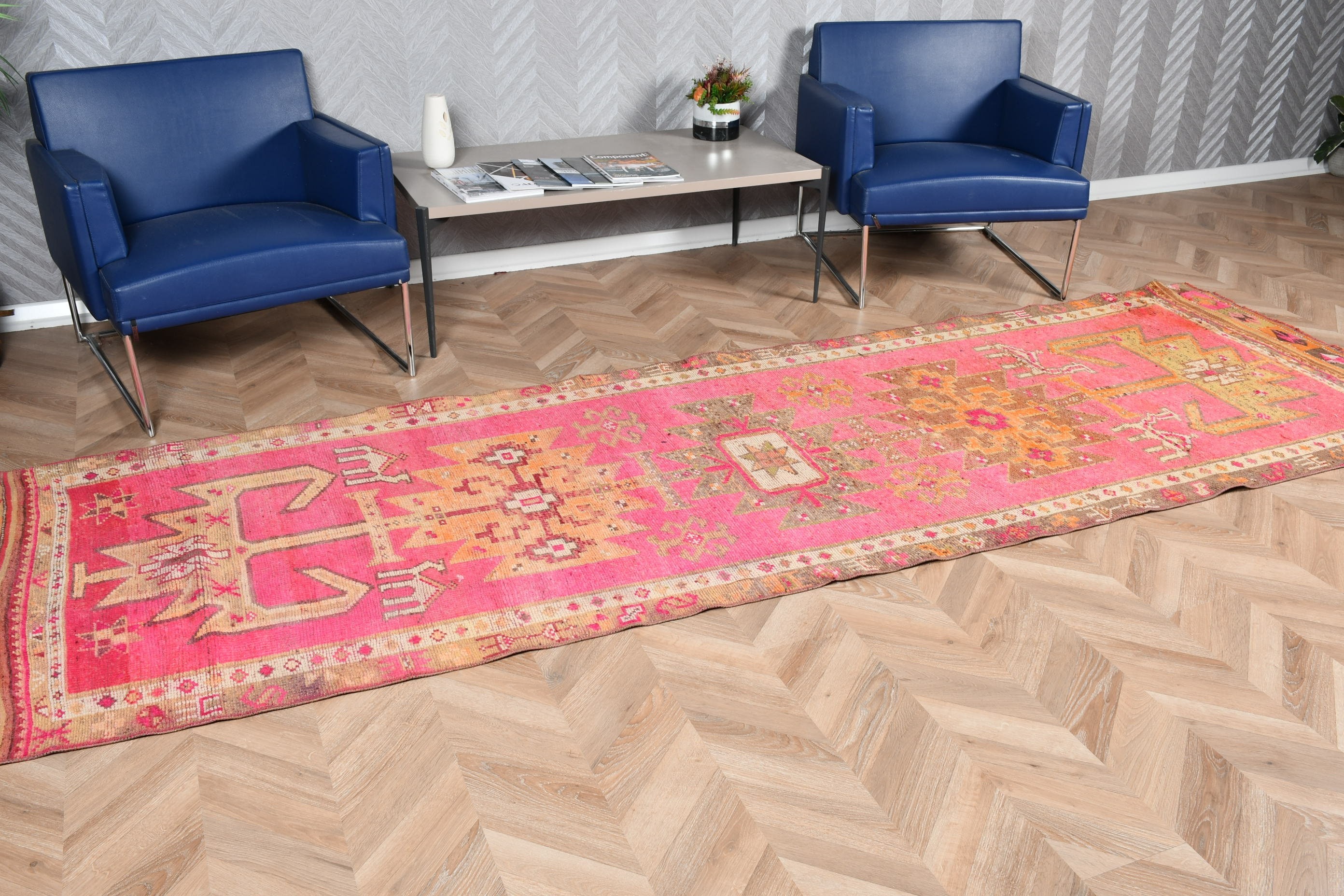 Sanat Halısı, Merdiven Halıları, 3,6x11,7 ft Koşucu Halısı, Oryantal Halılar, Koridor Halısı, Vintage Halı, Pembe Ev Dekor Halıları, Türk Halısı